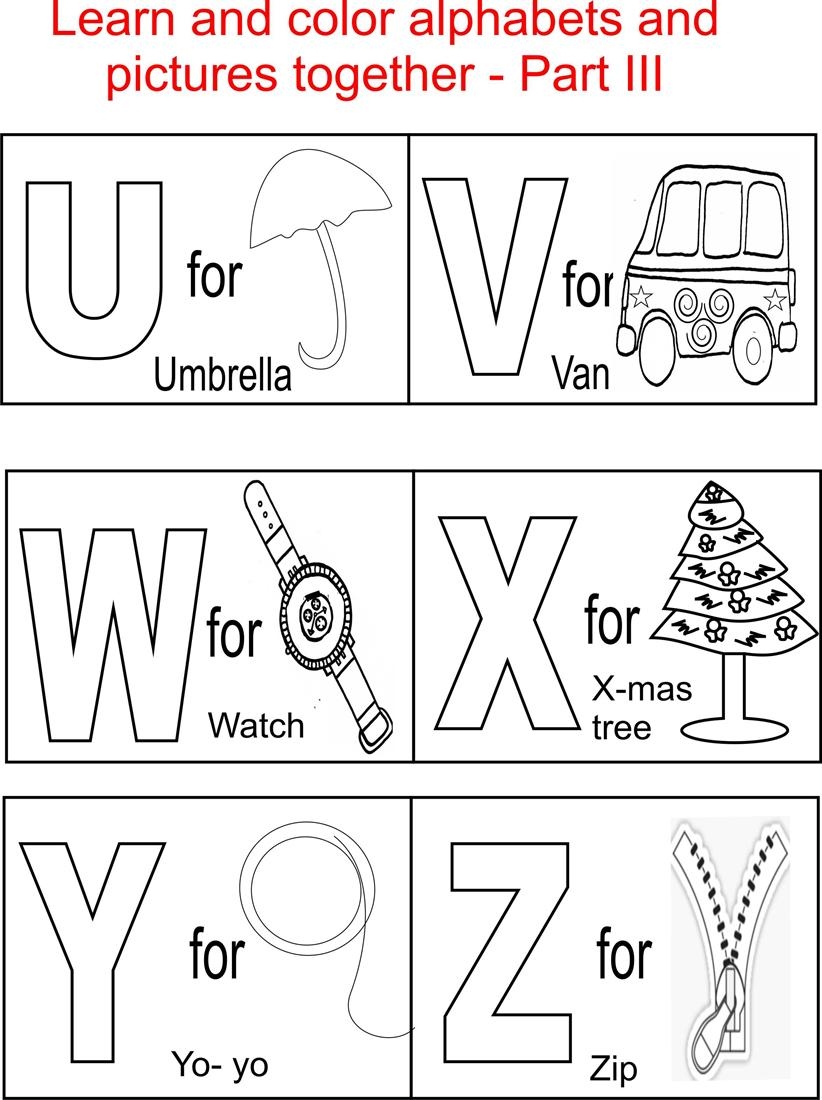 Alphabet Part III Coloring Printable Page For Kids