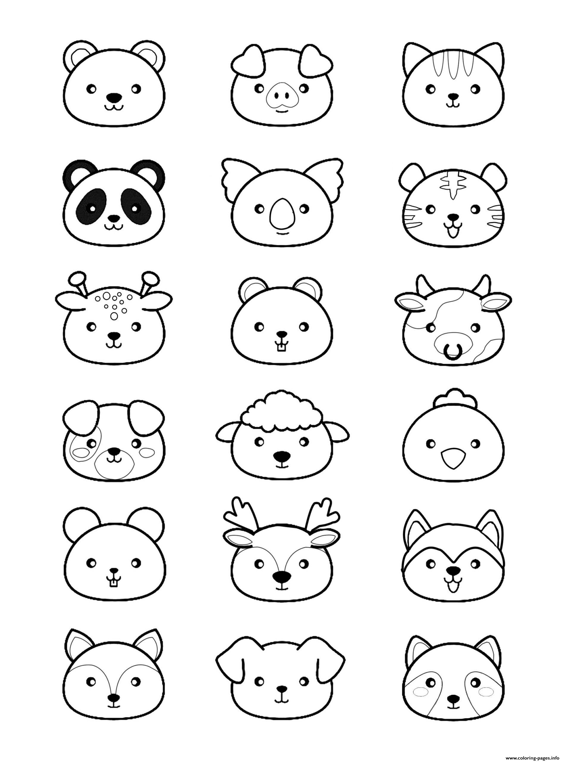Animals Kawaii Cute Coloring Page Printable
