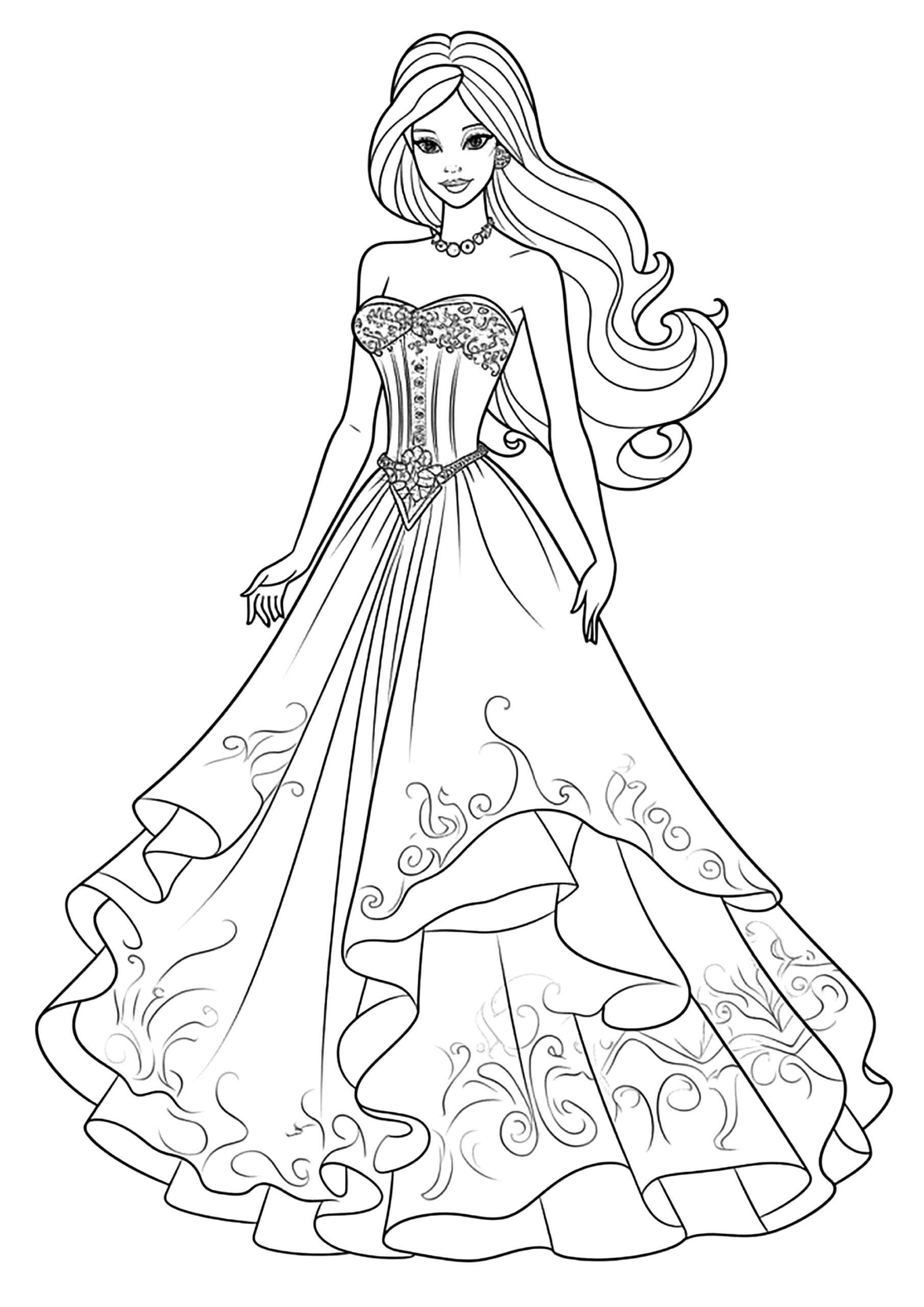 Barbie And Her Pretty Ball Gown Barbie Coloring Pages For Kids