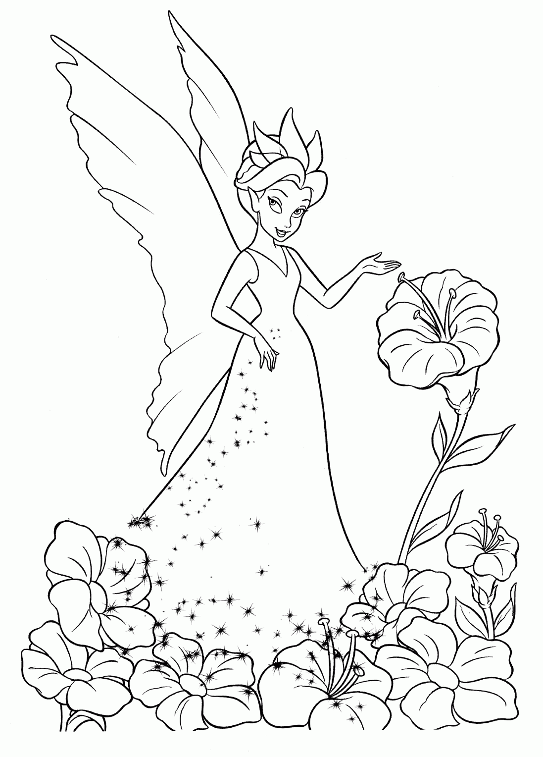 Coloring Page Fairy Near A Flower