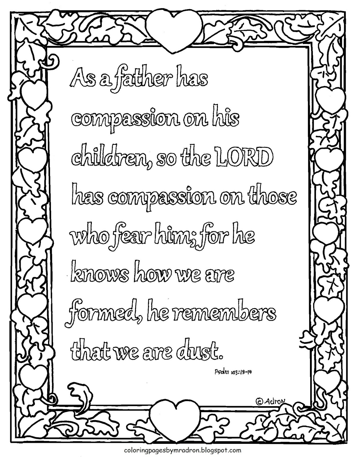 Coloring Pages For Kids By Mr Adron Printable Psalm 103 13 14 Coloring Page As A Father Has