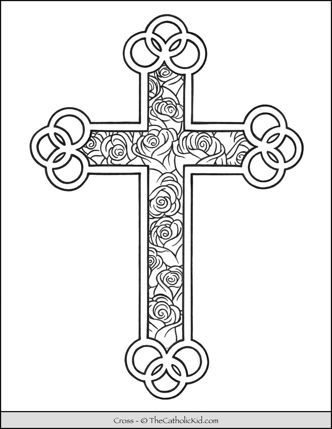Cross Coloring Page Roses TheCatholicKid Cross Coloring Page Coloring Pages For Kids