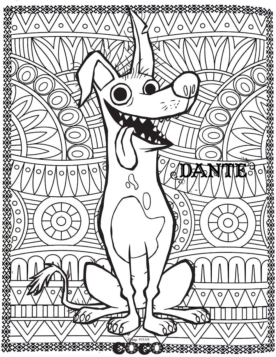 Dante With Patterns In Background Coco Coloring Pages For Kids