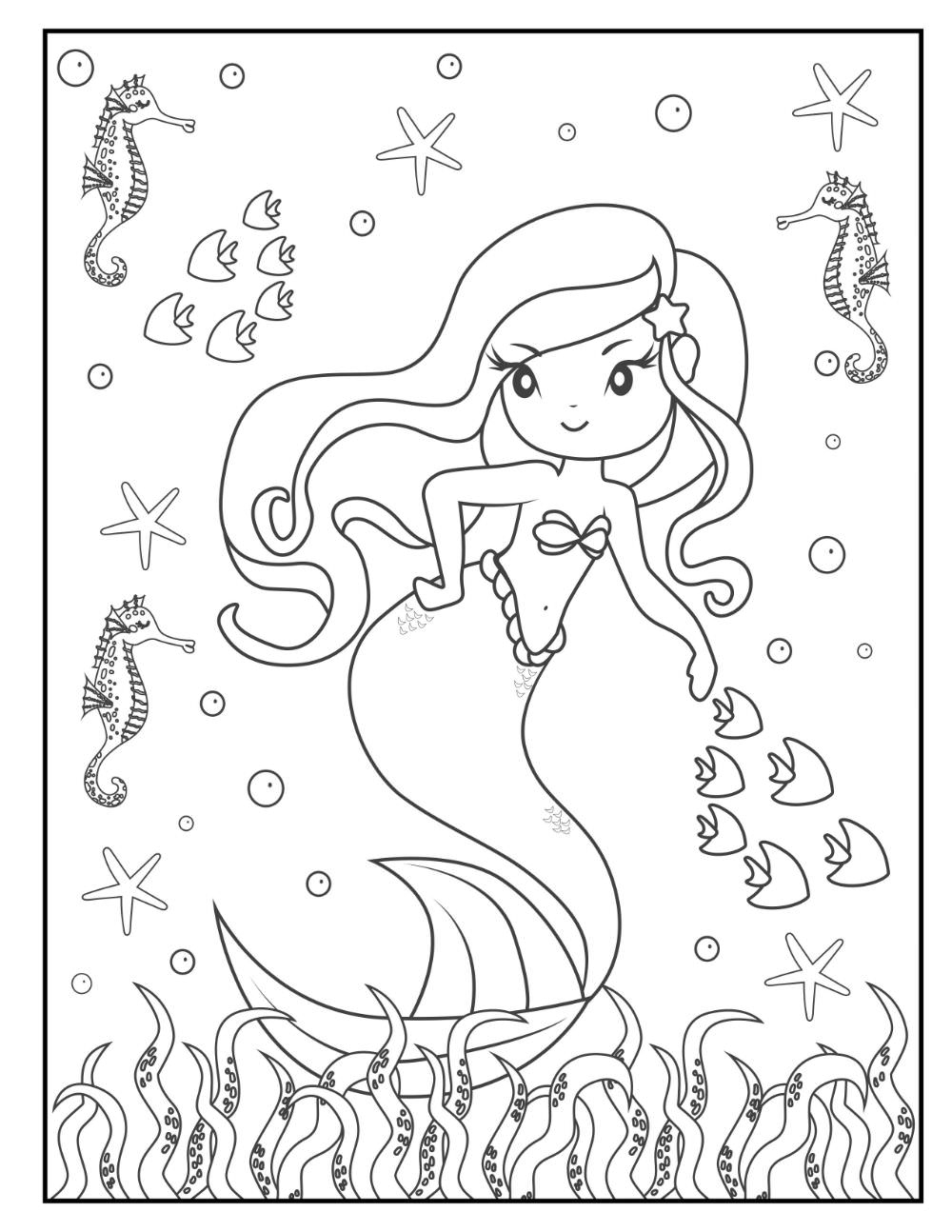 Free Mermaid Coloring Pages For Download PDF VerbNow