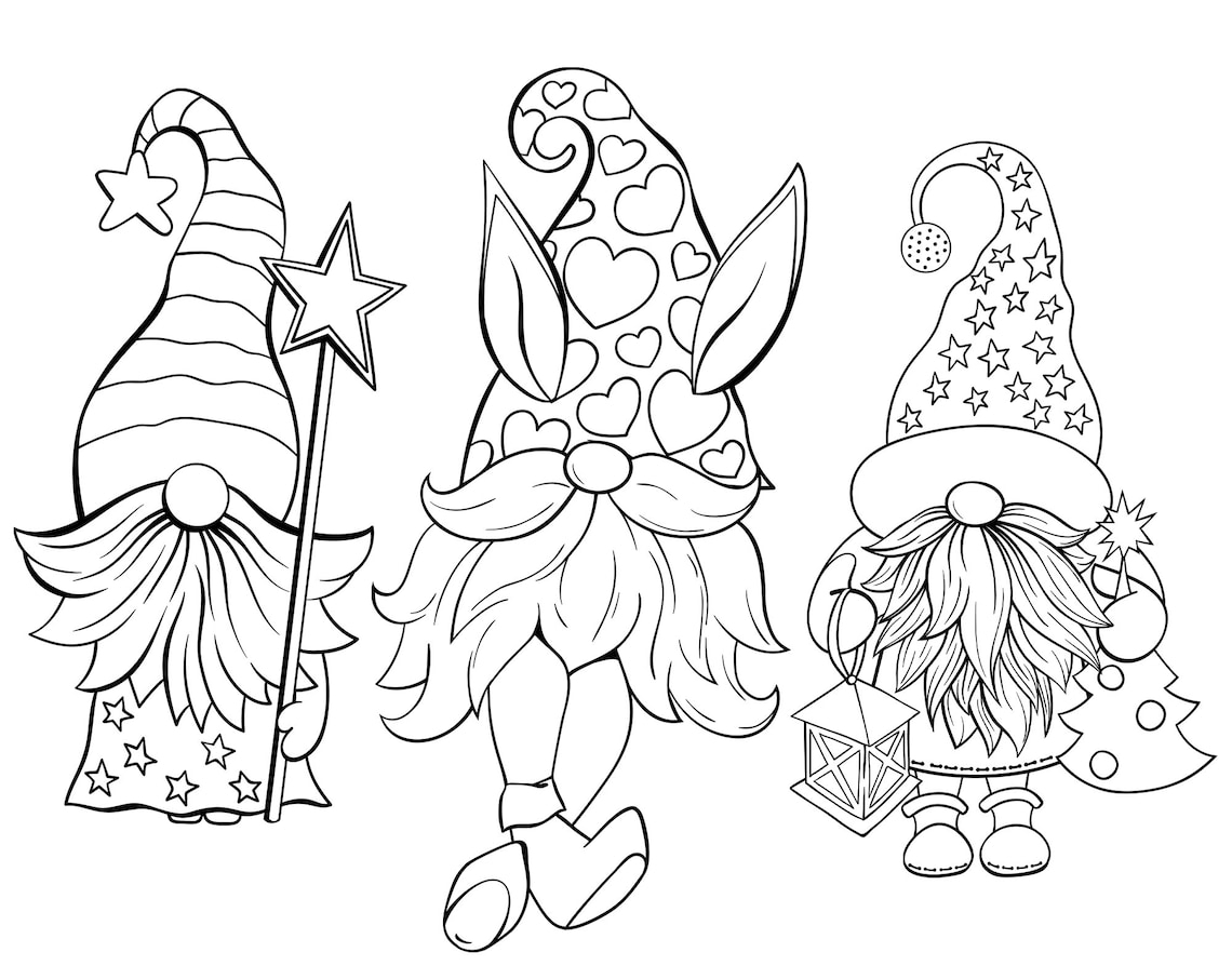 Gnomes Vector Clipart For Digital Stamp Printable Coloring Etsy