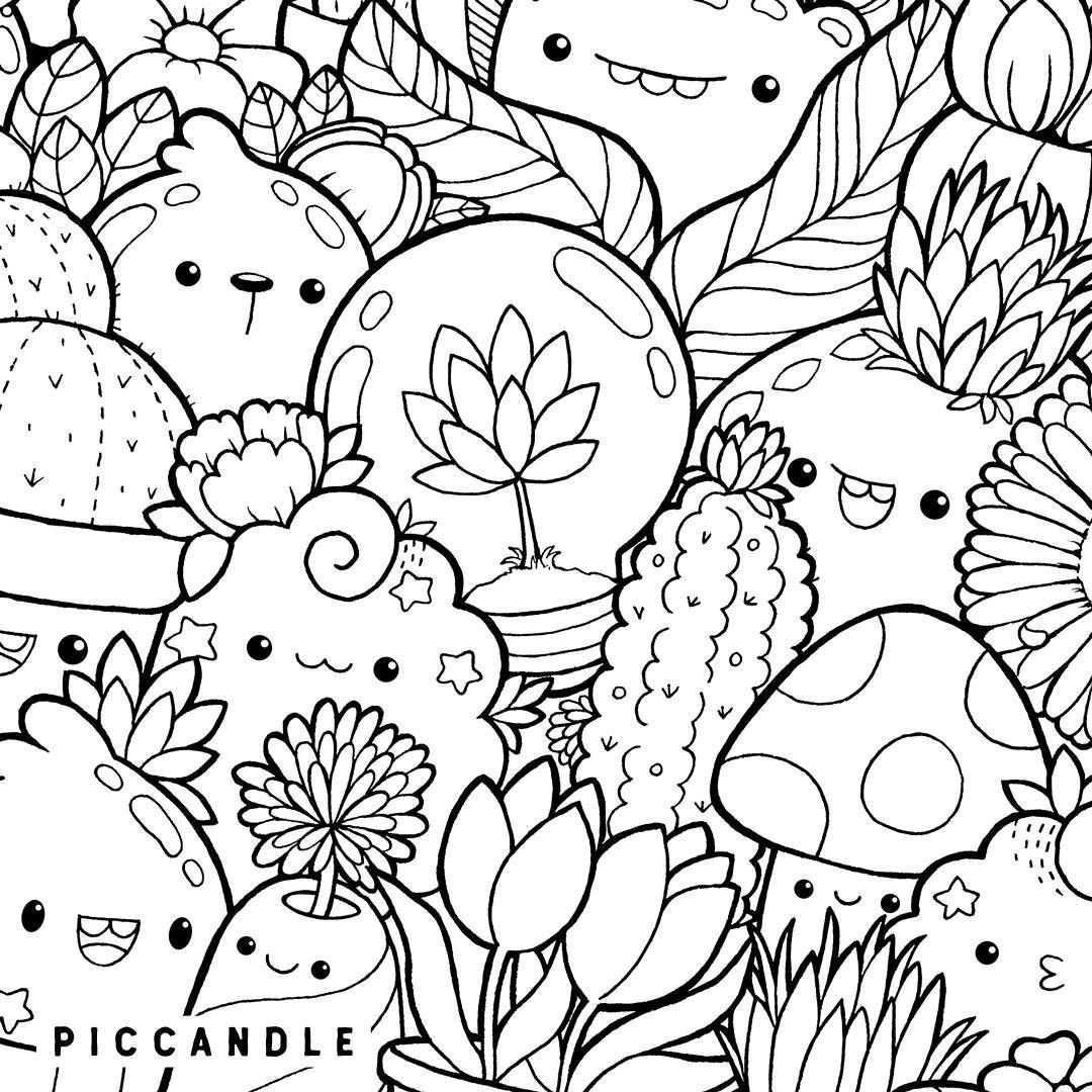 Kawaii Plants Doodle Coloring Page Ryan Fritz S Coloring Pages