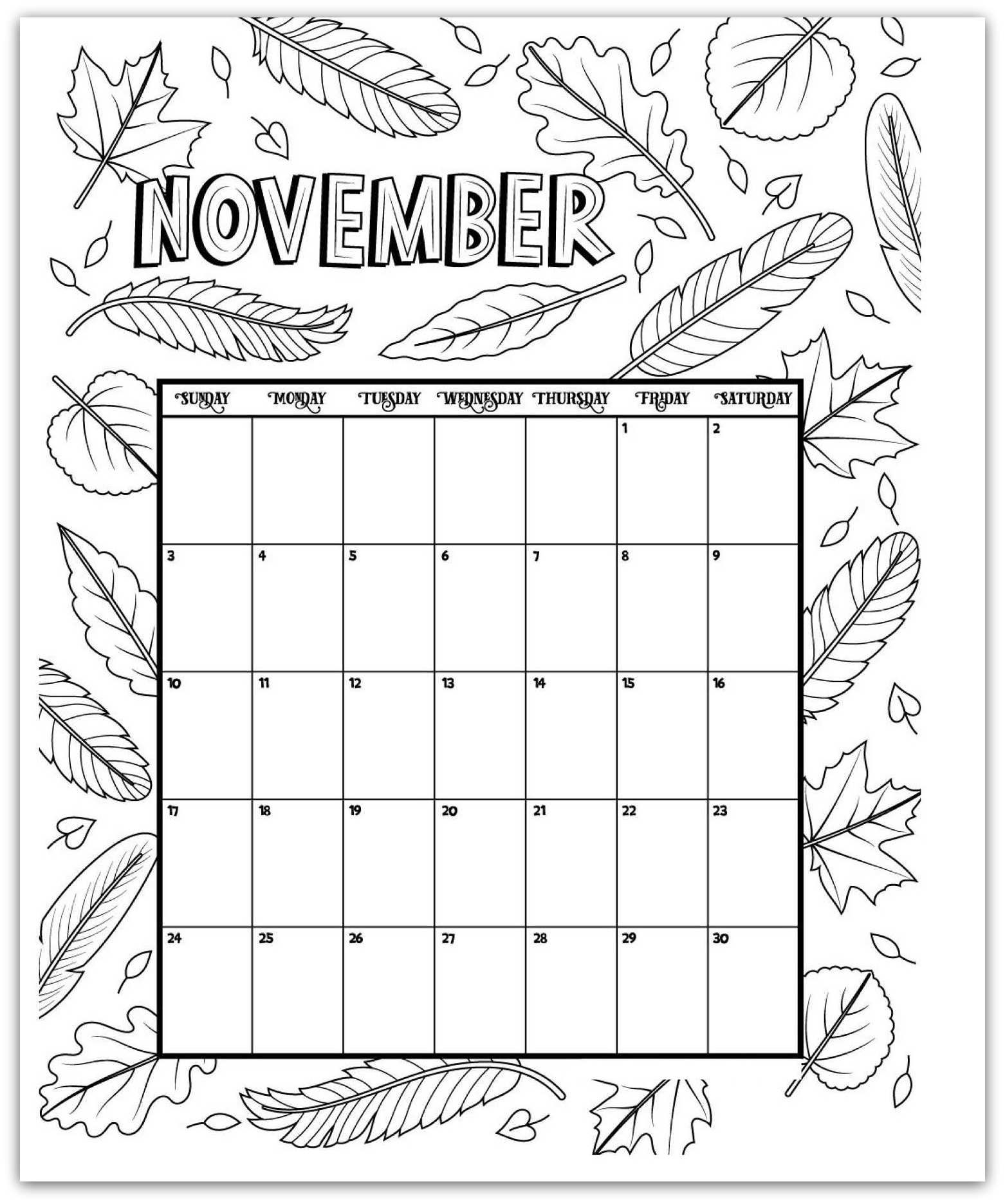 Printable Calendar Coloring Pages