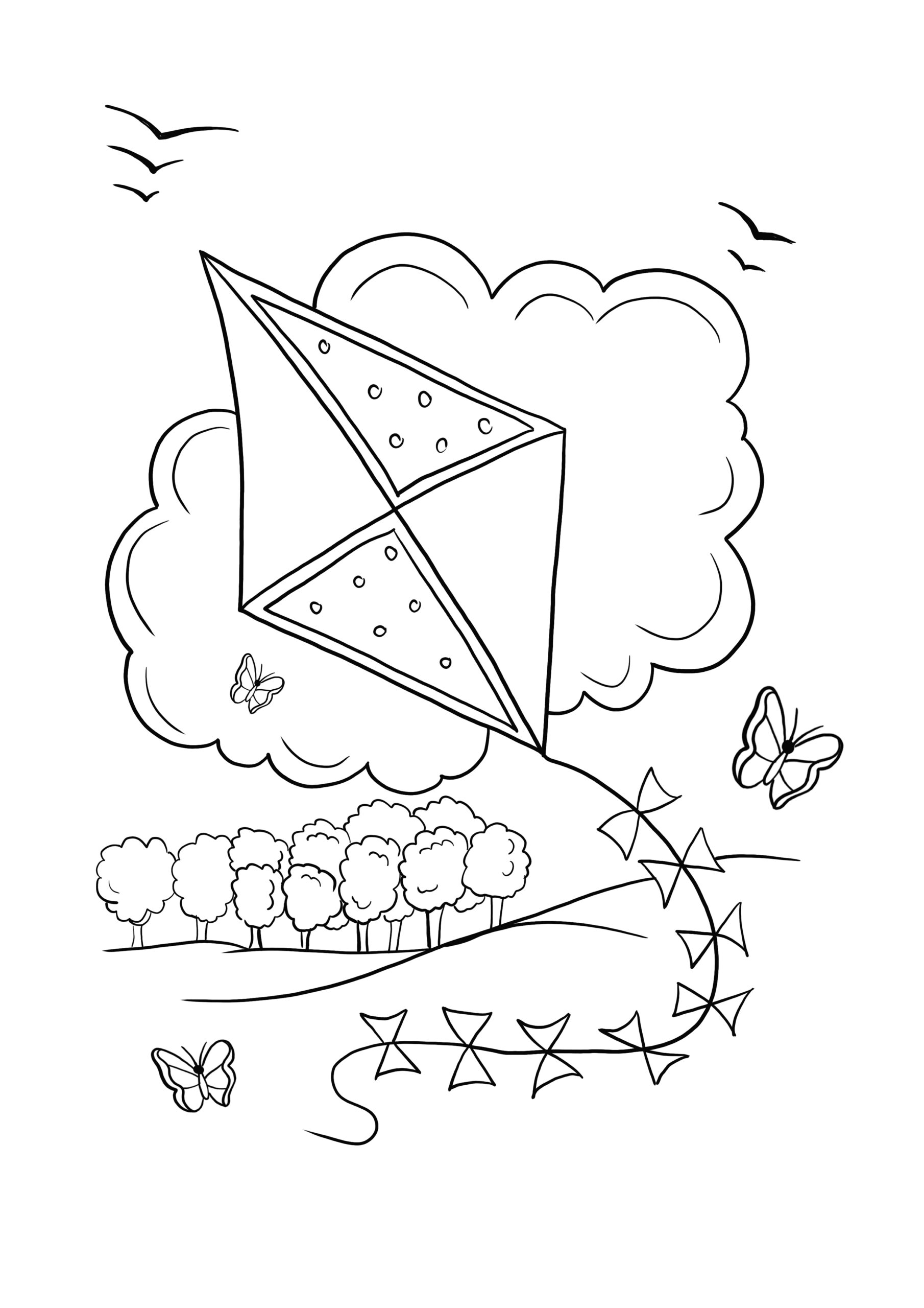 Printable Coloring Pages Kids Flying Kites