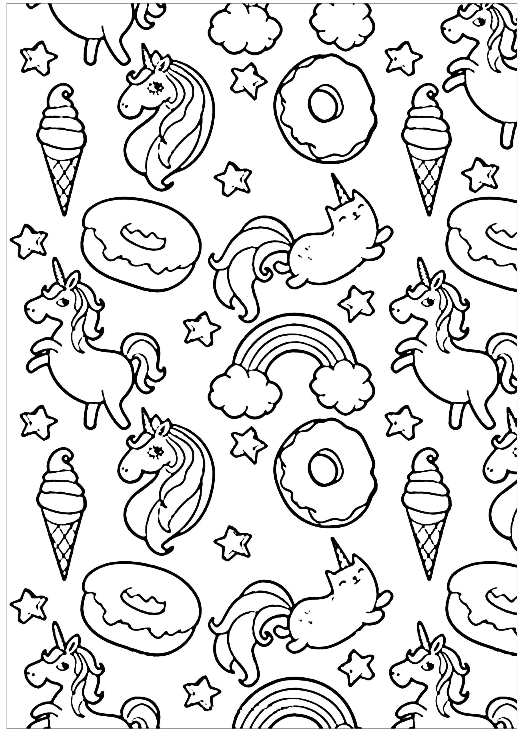 Pusheen Donuts Et Licornes Kawaii Coloring Pages For Kids