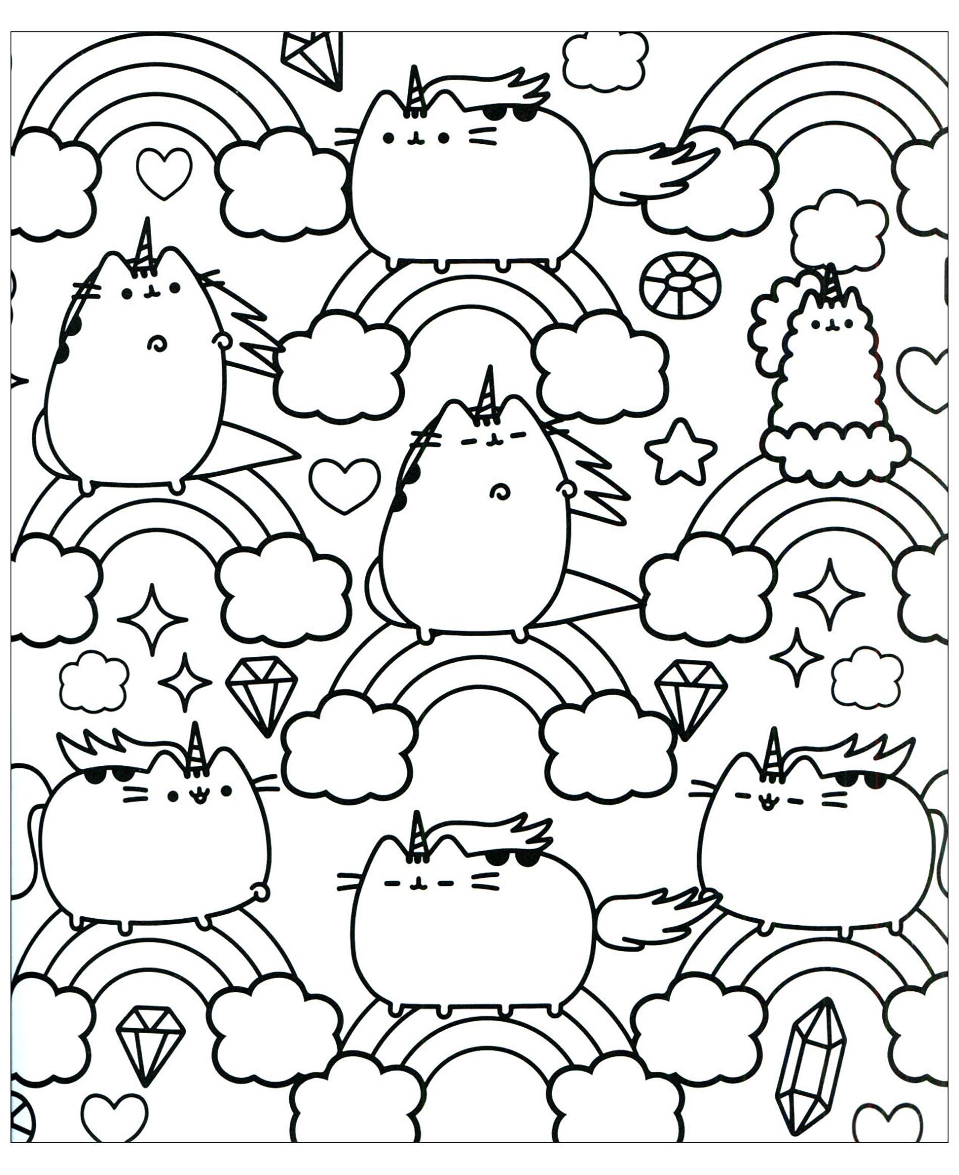 Pusheen Rainbow Pusheen Coloring Pages For Kids