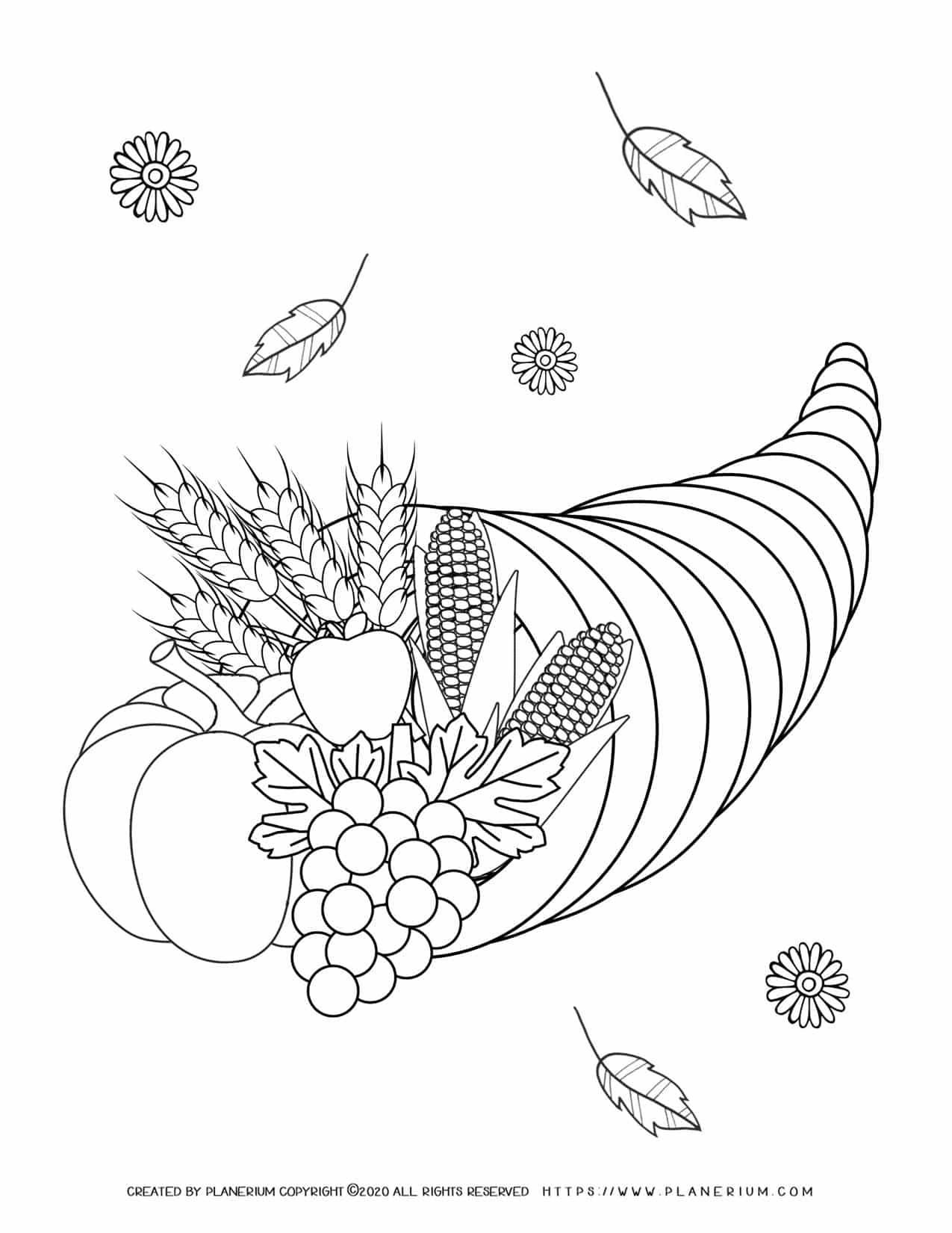 Thanksgiving Coloring Page Cornucopia Free Printable Planerium