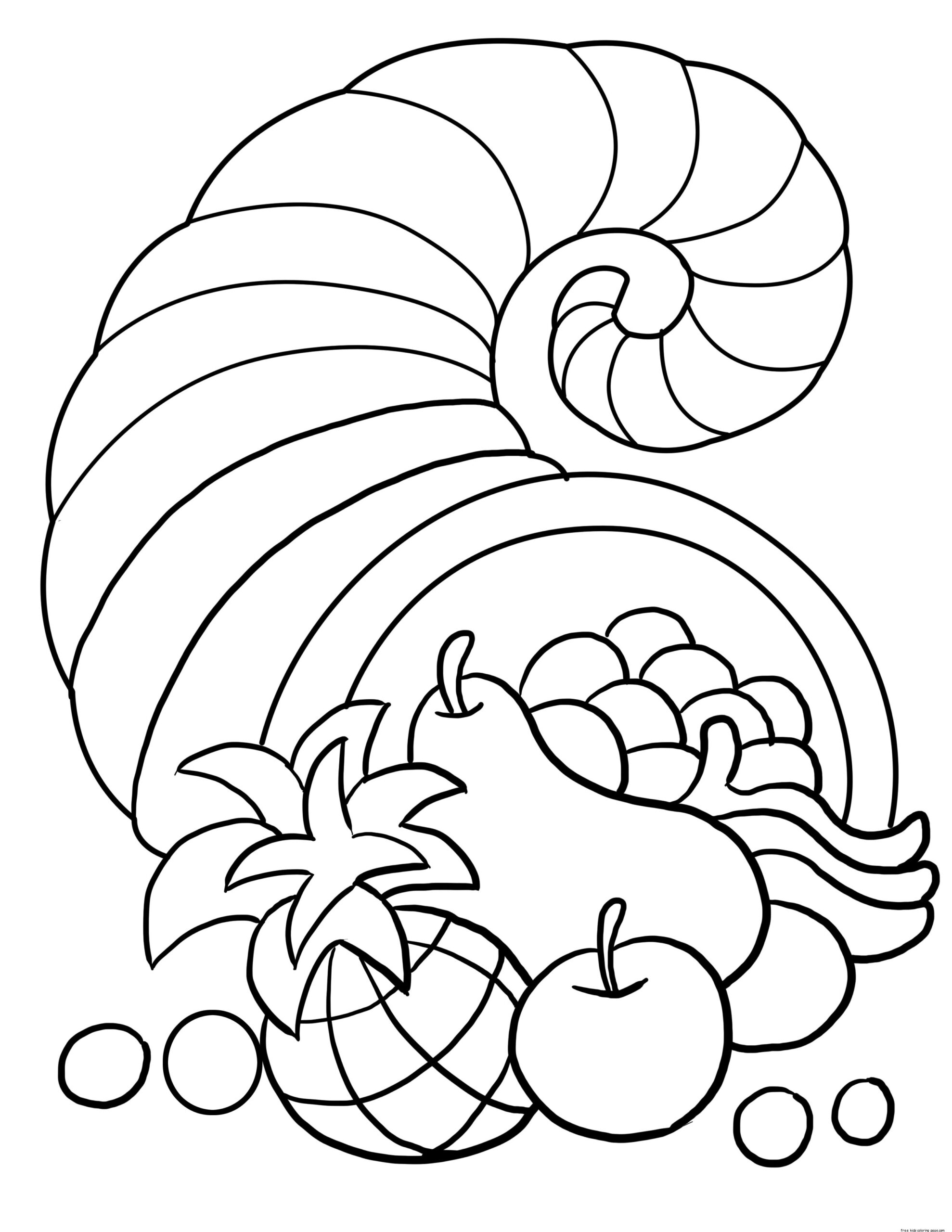 Thanksgiving Cornucopia Coloring Sheet For KidsFree Printable Coloring Pages For Kids