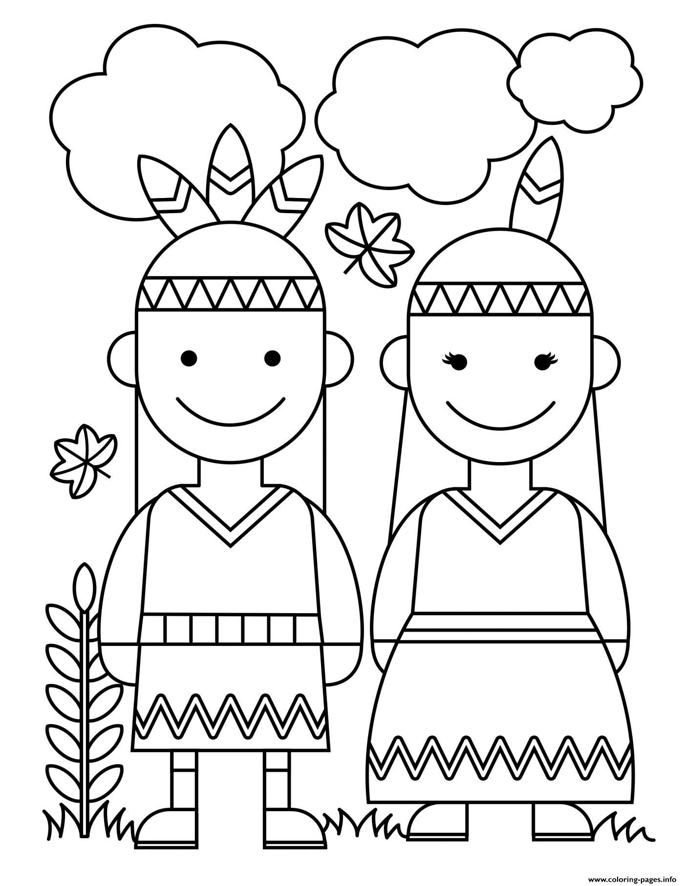 Thanksgiving Native American Indians Coloring Page Printable