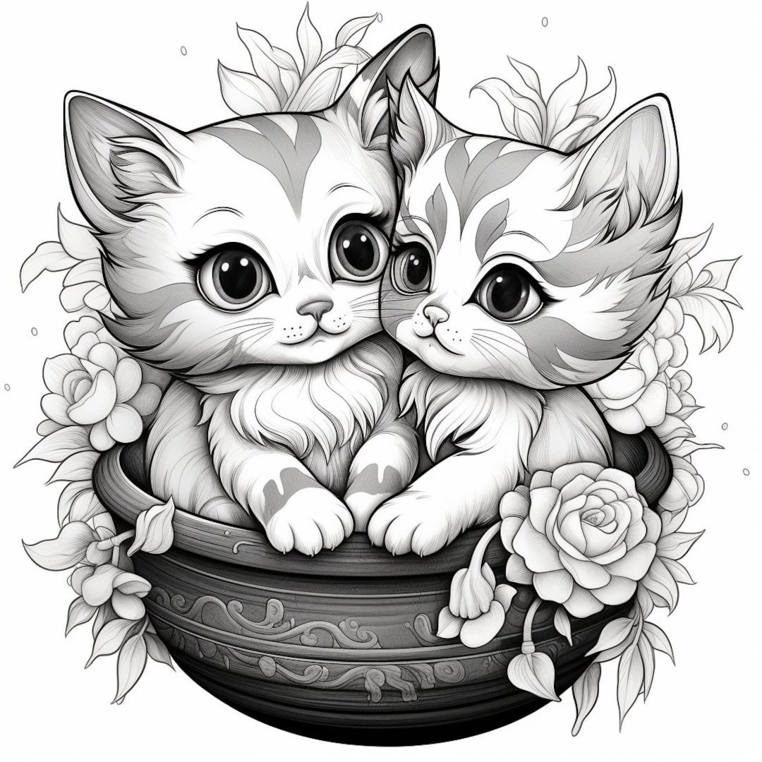 10 Cute Kitten Colouring Pages Printable PDF Instant Download Coloring Pages Kitten Coloring