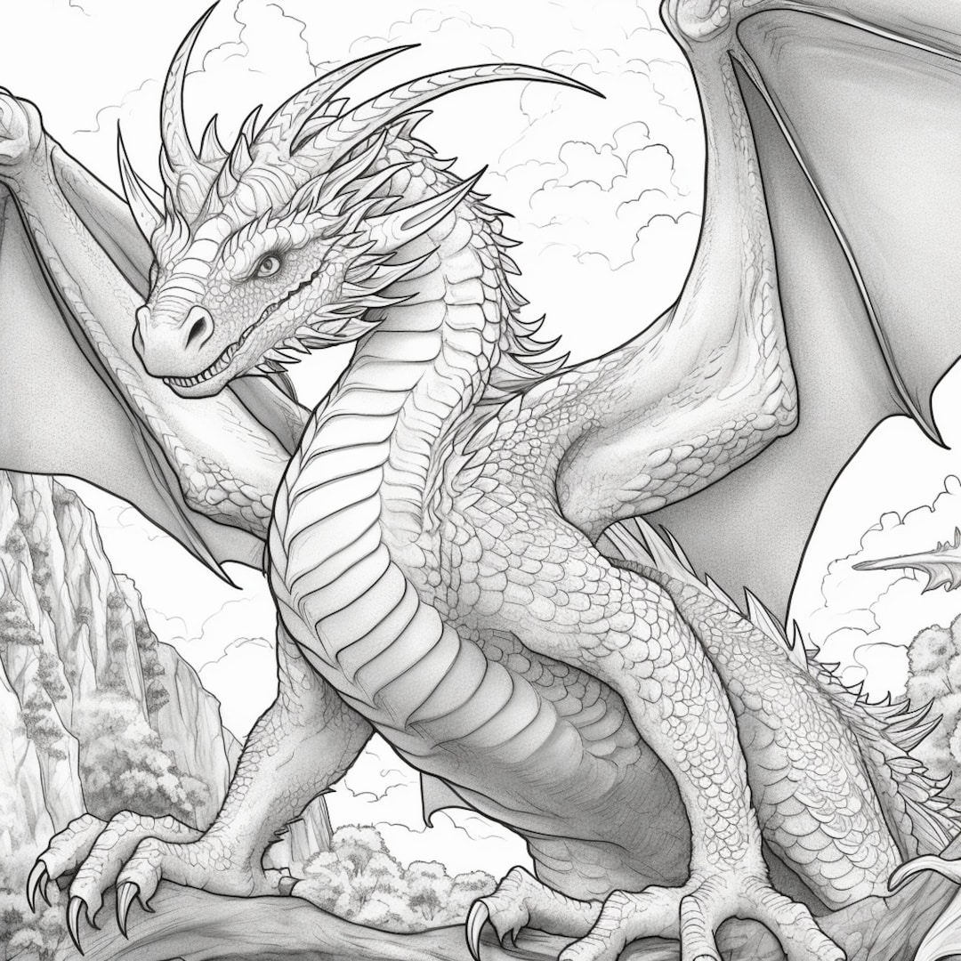 10 Printable Dragon Coloring Pages For Kids And Adults Digital Download PDF Etsy