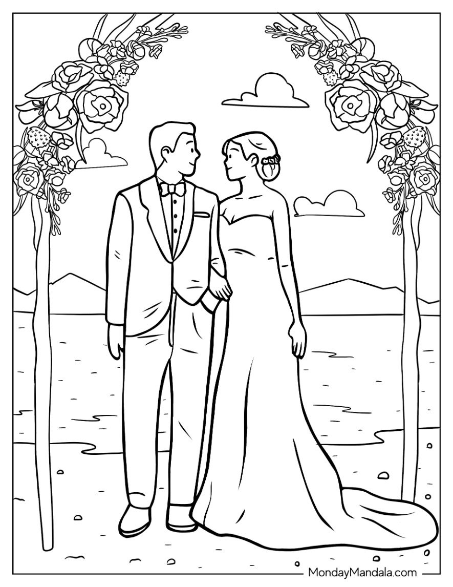 20 Wedding Coloring Pages Free PDF Printables