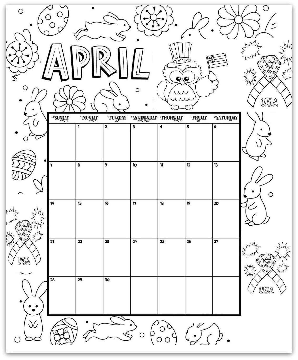 2019 Coloring Pages Printable Monthly Calendars For Kids CalendarBuzz Coloring Calendar