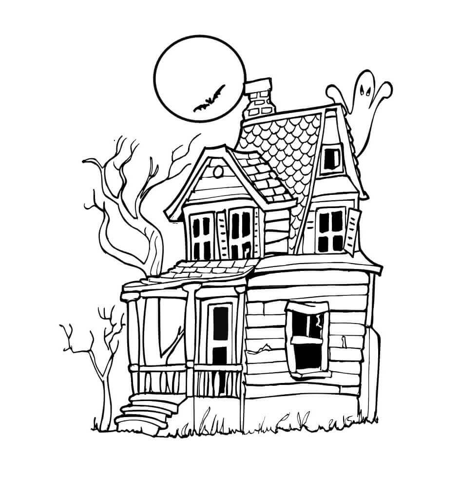 Spooky House Printable Coloring Page