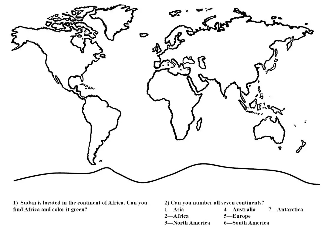 Continents Color Page Printable, Free