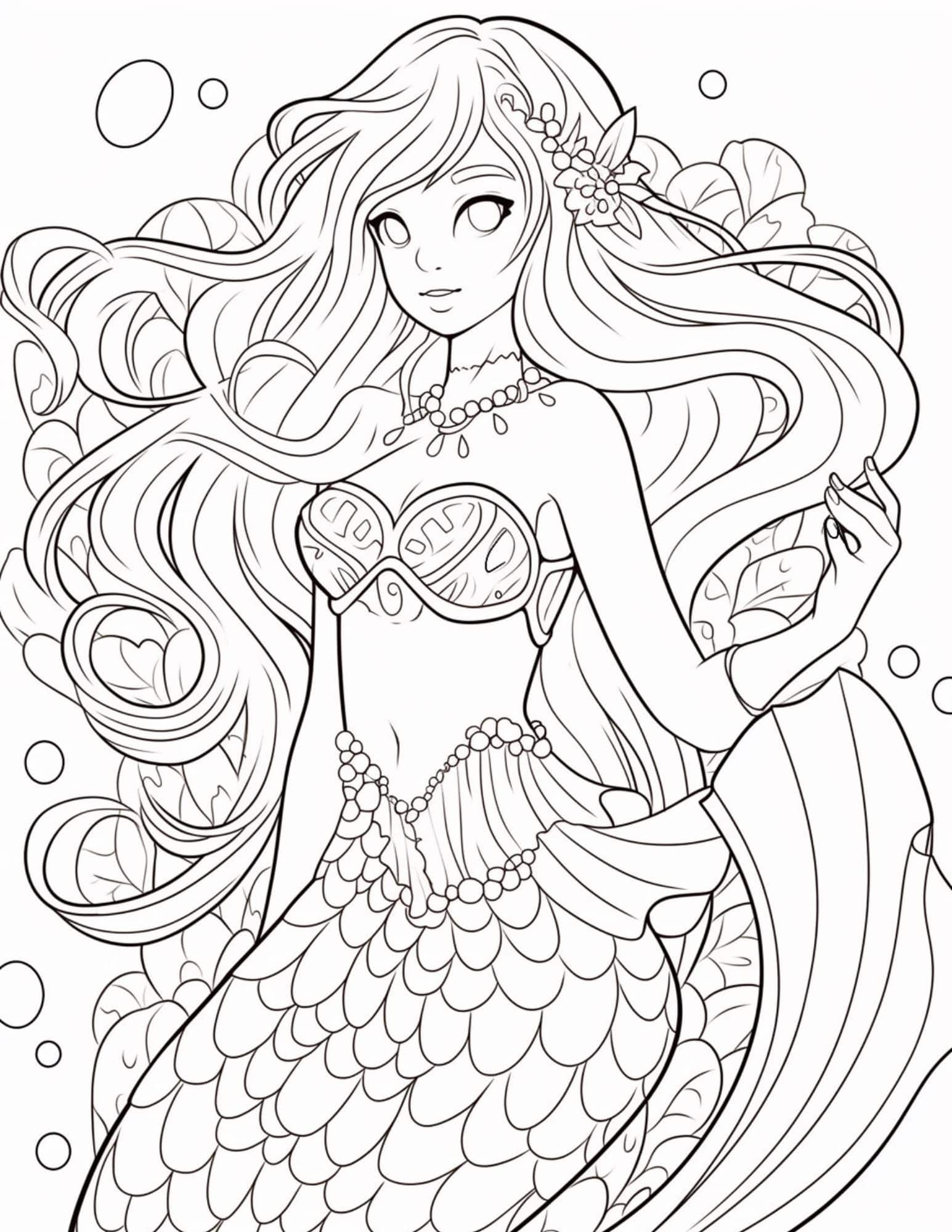 Printable Anime Mermaid Coloring Pages