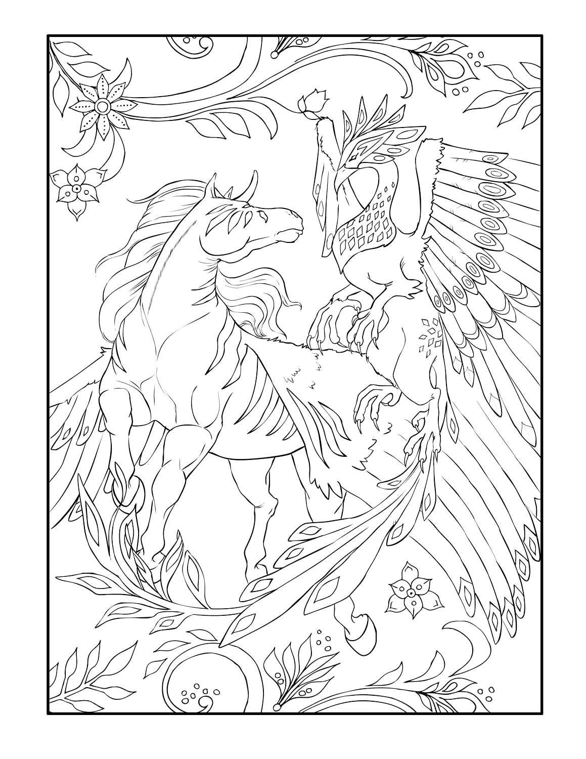 51 Printable Coloring Pages Fantasy Mythical Mystical Animals Etsy Unicorn Coloring Pages