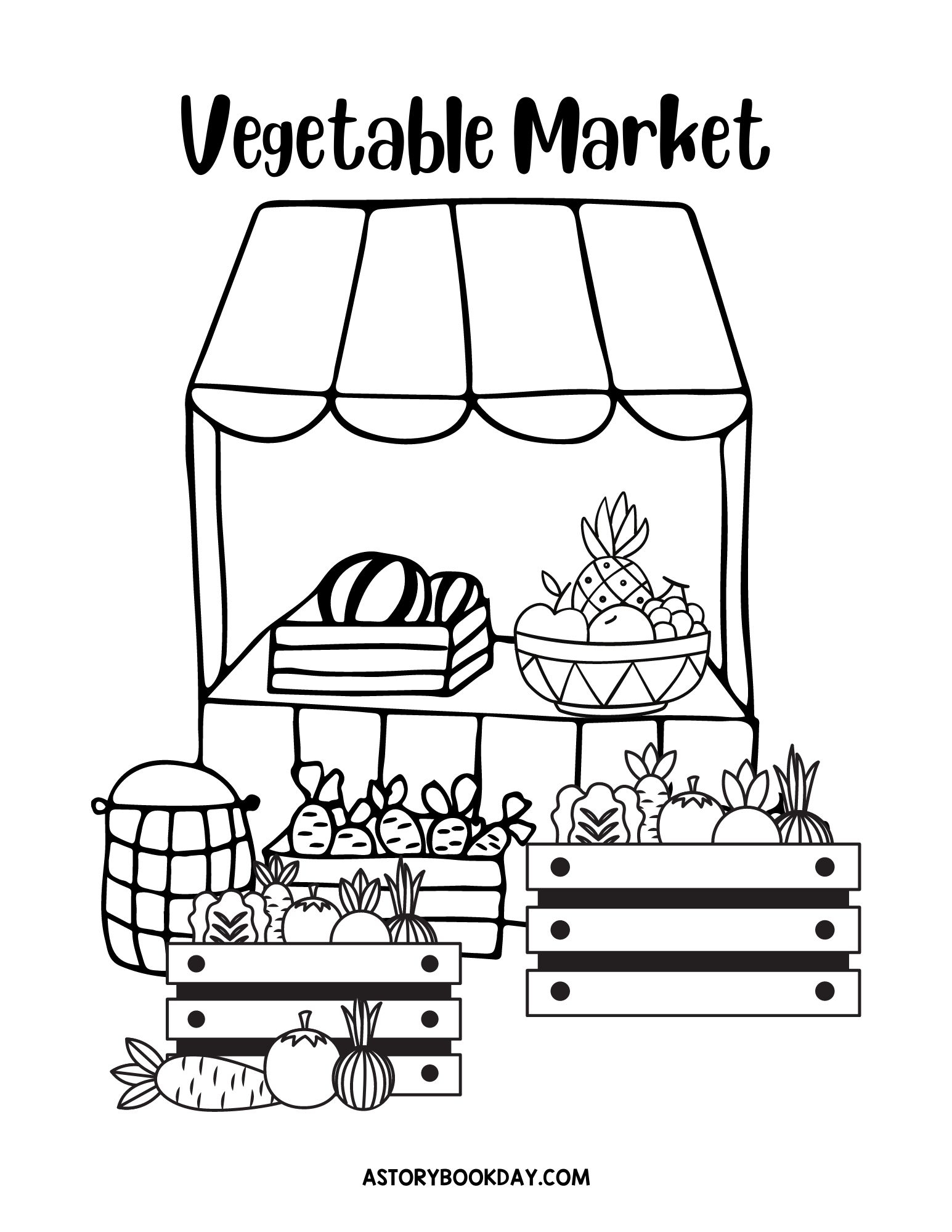 A Fun Printable Grocery Store Vegetable Market Coloring Page For Kids