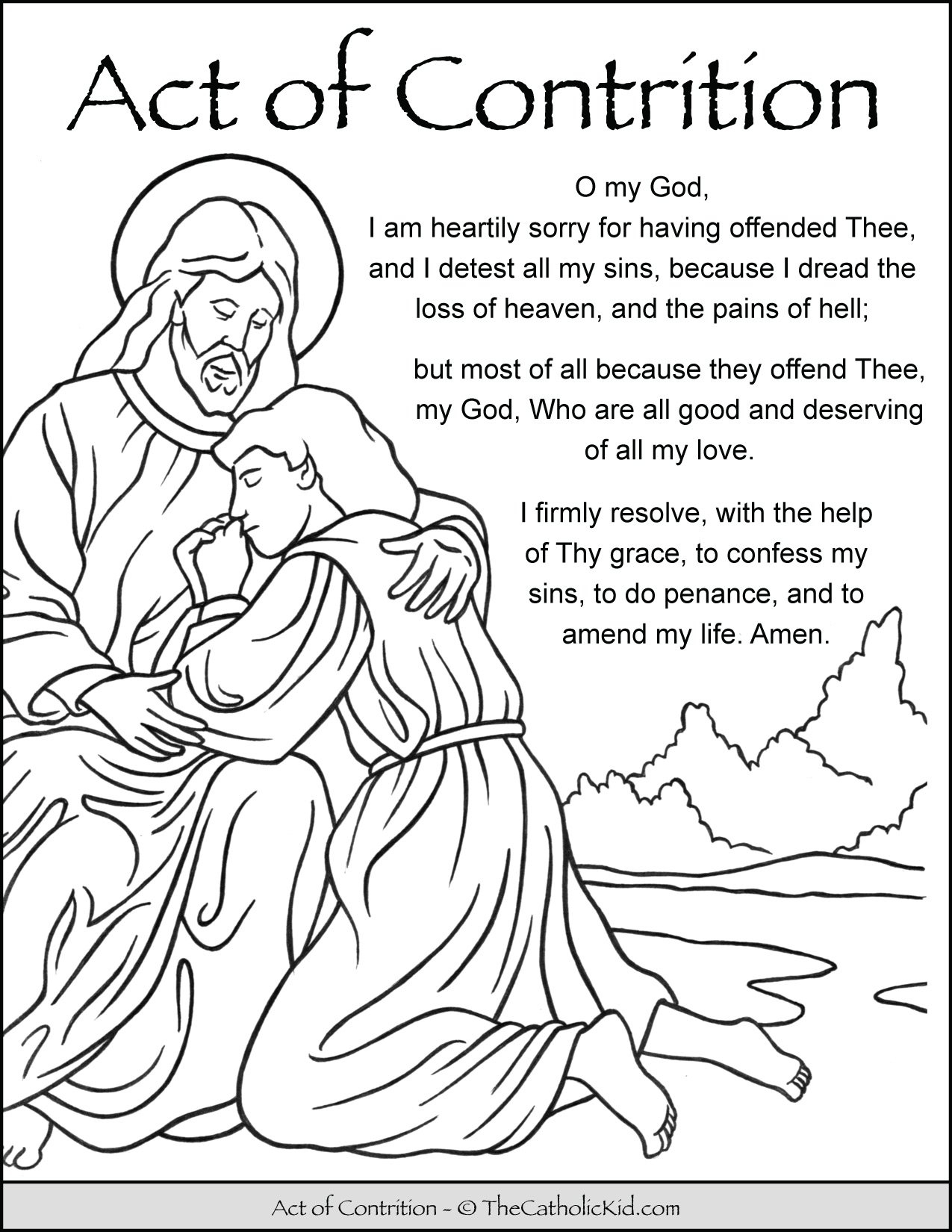 Act Of Contrition Prayer Kids Coloring Page Printout TheCatholicKid