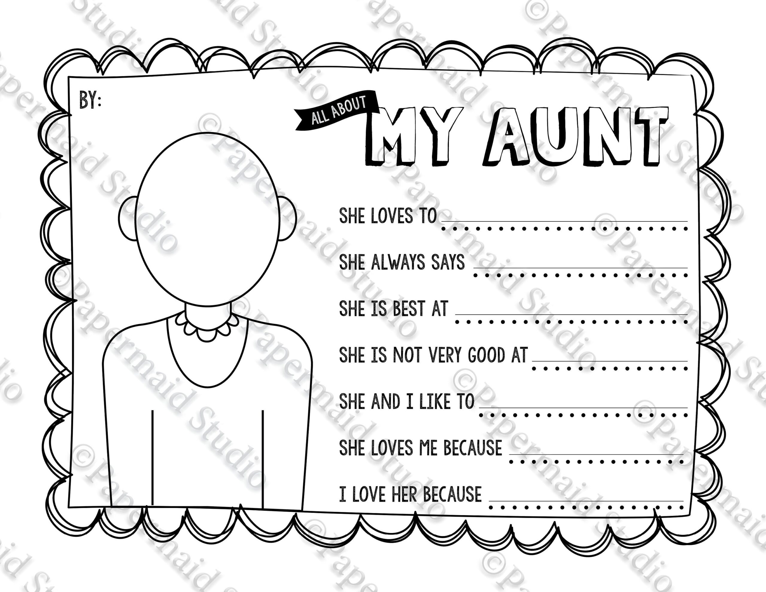All About My Aunt Printable