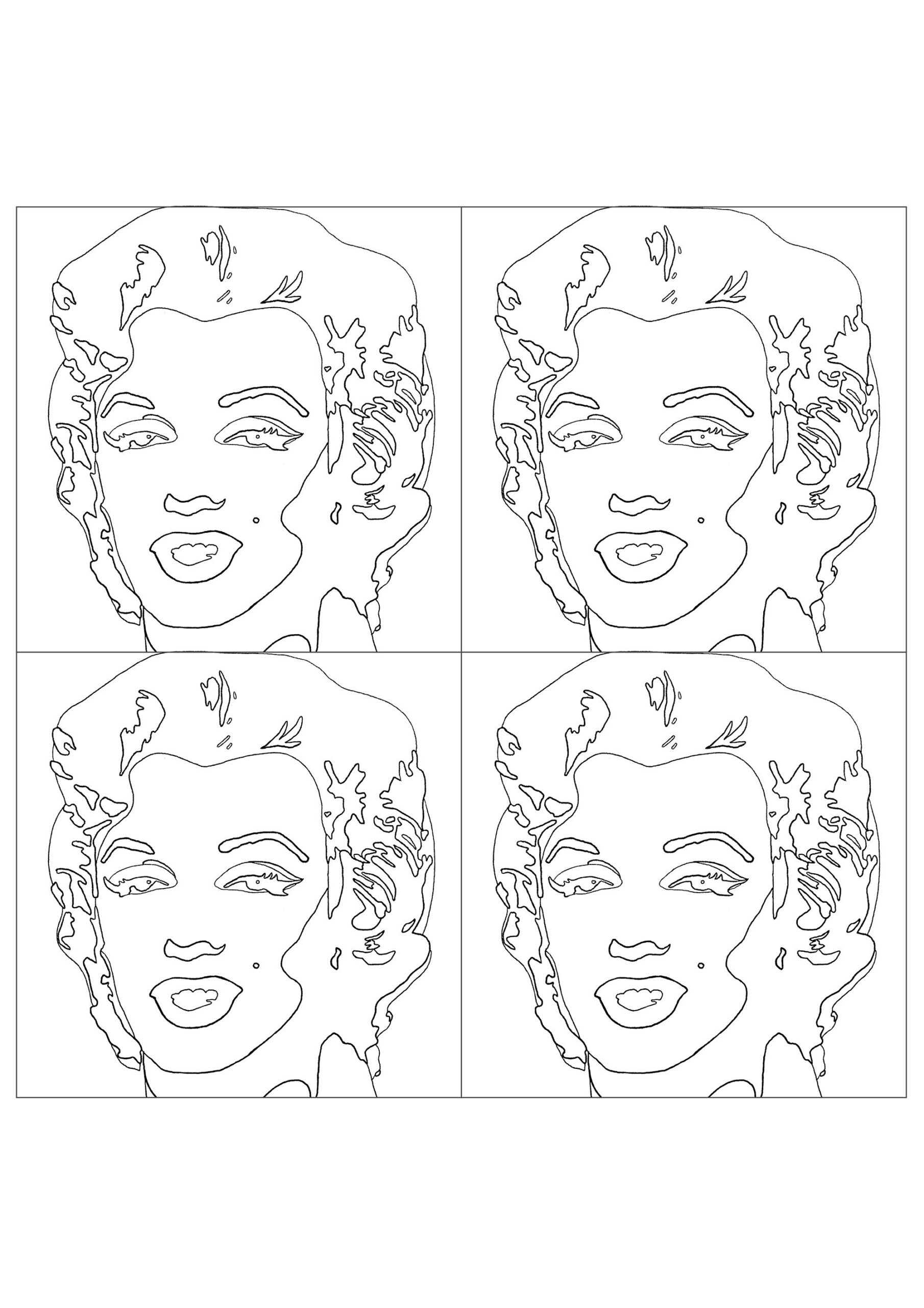 Andy Warhol Shot Sage Blue Marilyn Four Portrait Version Art Coloring Pages For Adults