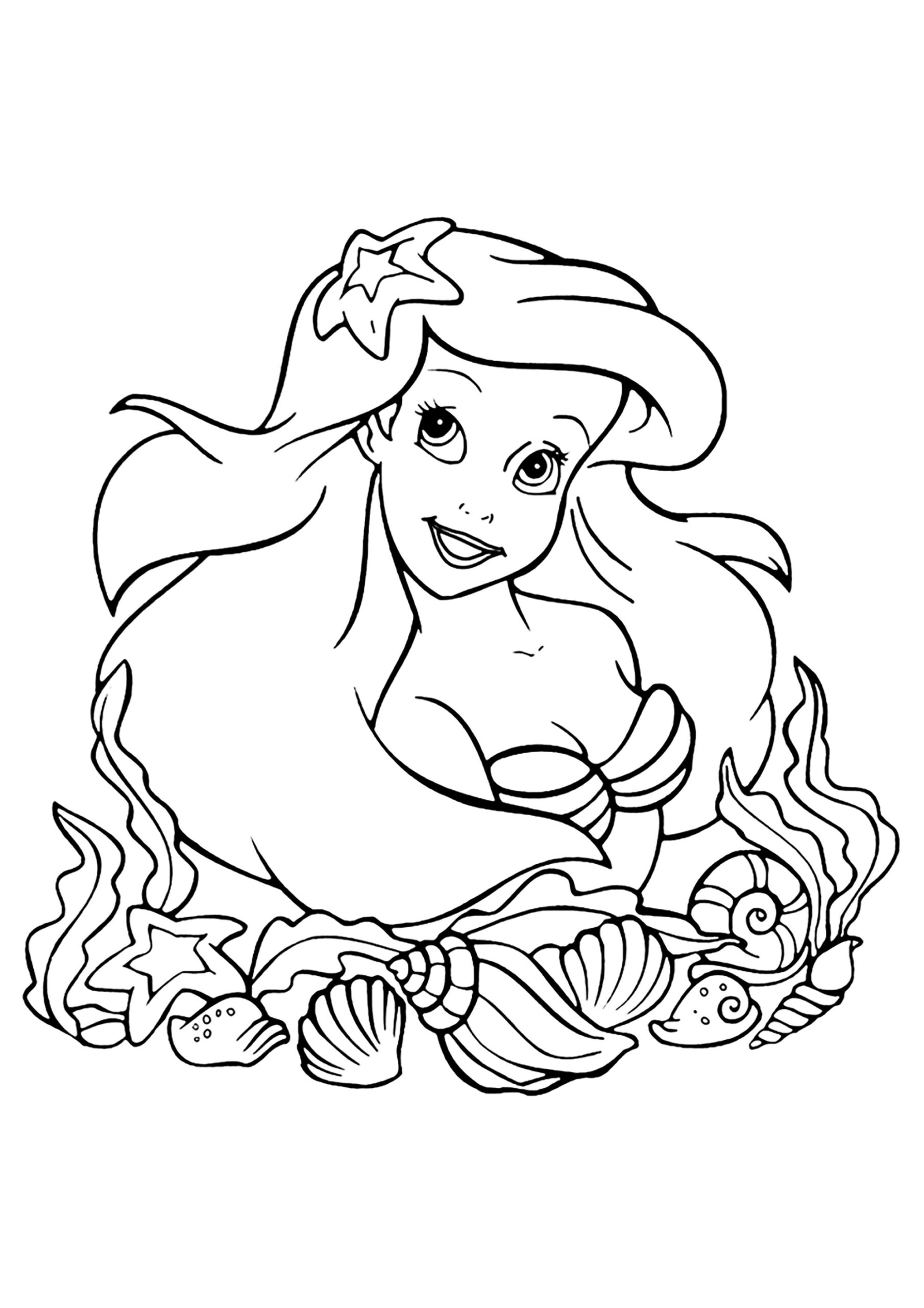 Ariel The Little Mermaid Surrounded By Pretty Shells The Little Mermaid Coloring Pages For Kids