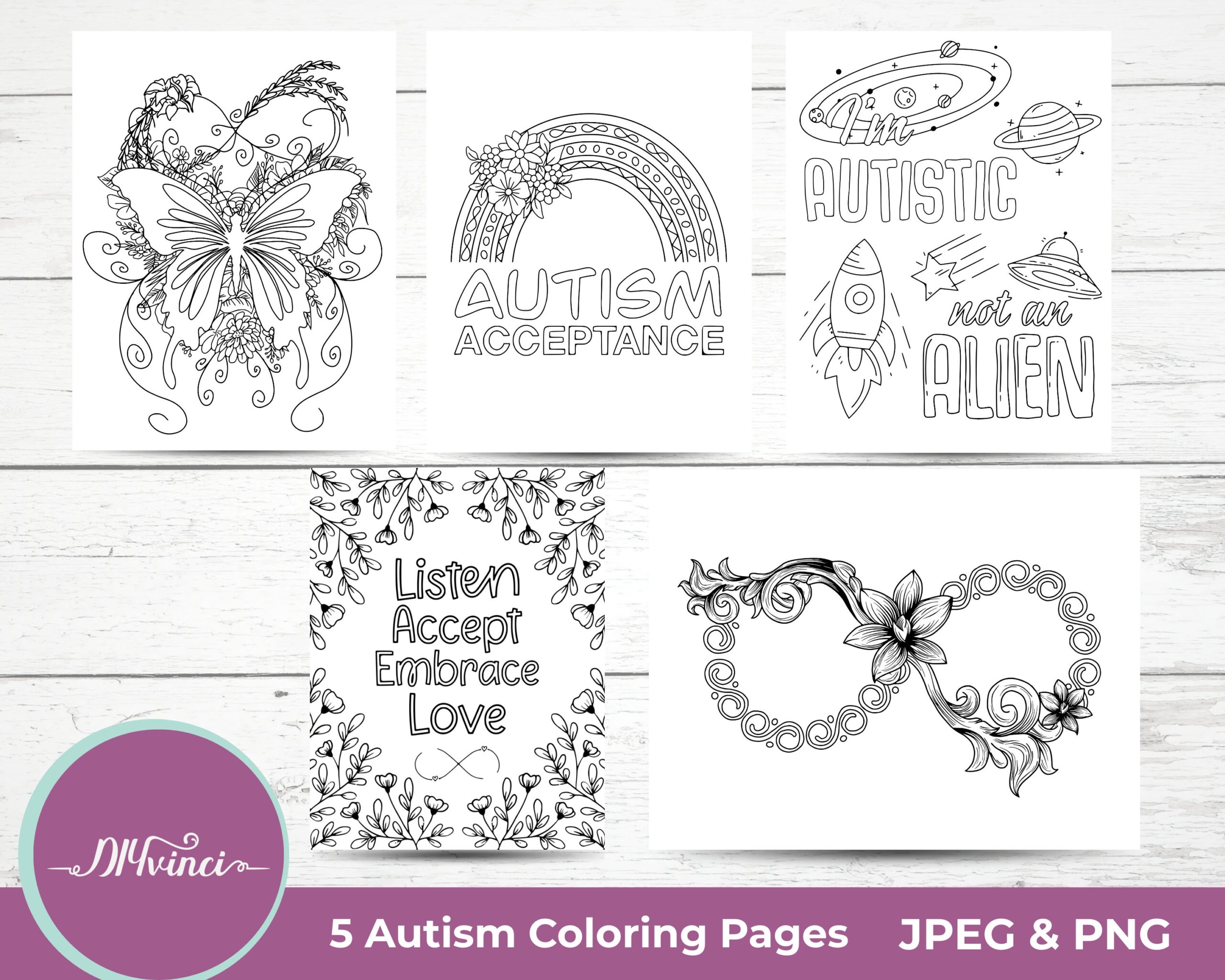 Autism Acceptance Awareness Coloring Pages JPEG PNG Personal Use Etsy