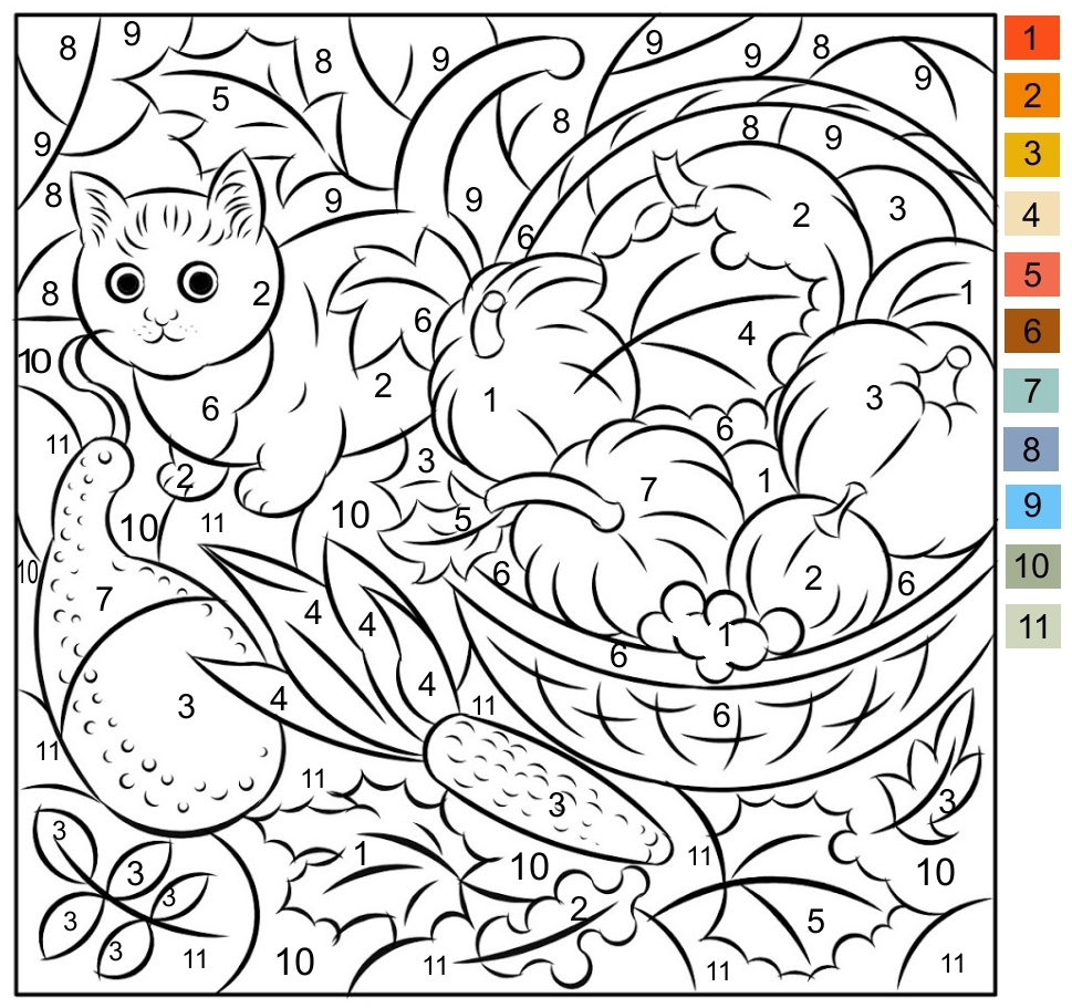 Autumn Color By Number Coloring Pages