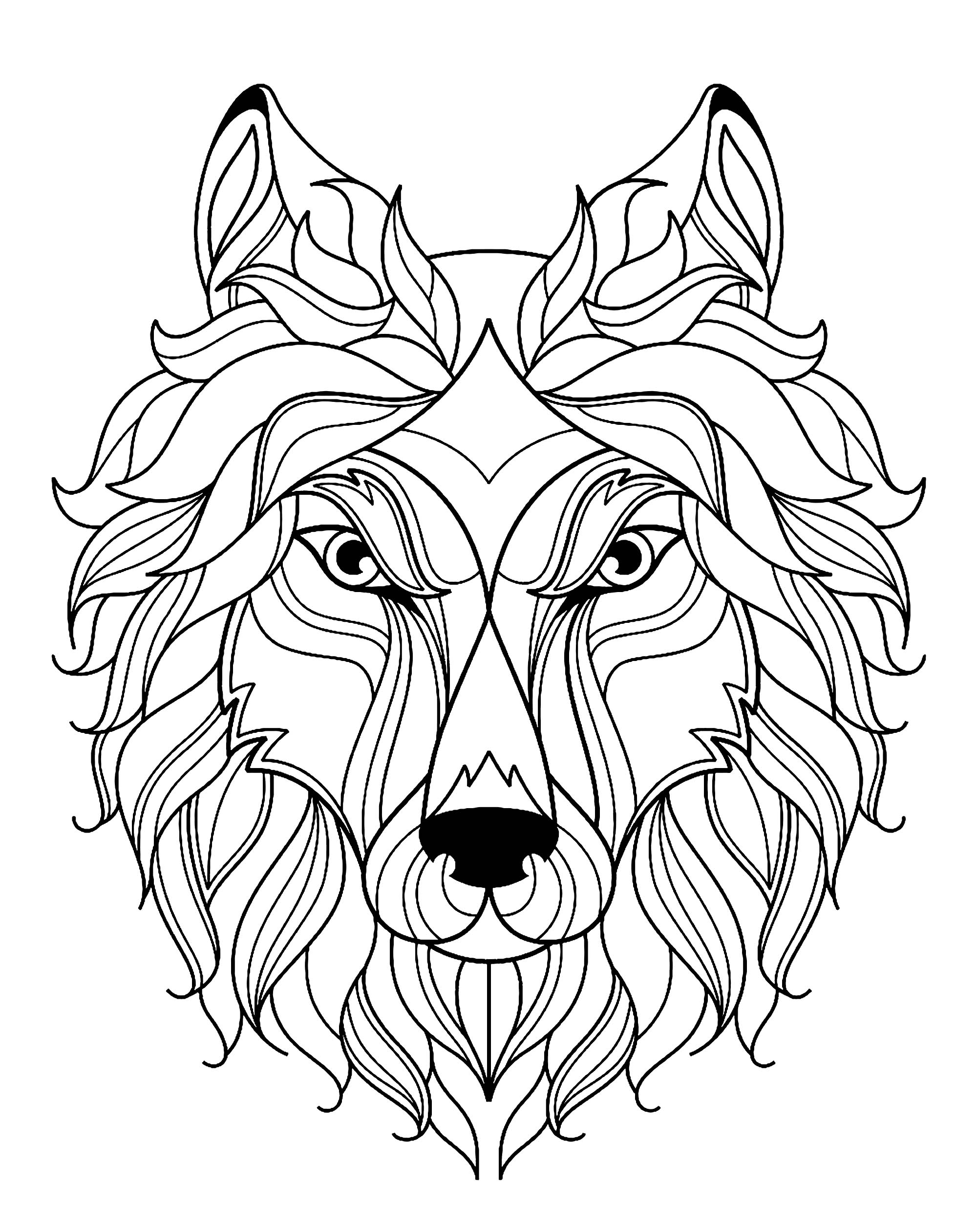 Big Wolf Head Simple Wolf Coloring Pages For Adults