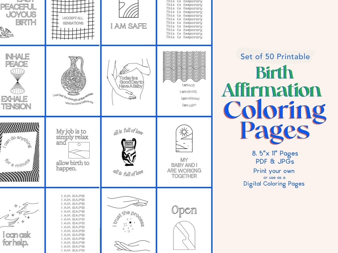Birth Affirmation Coloring Book Pages Set Of 50 Printable Etsy
