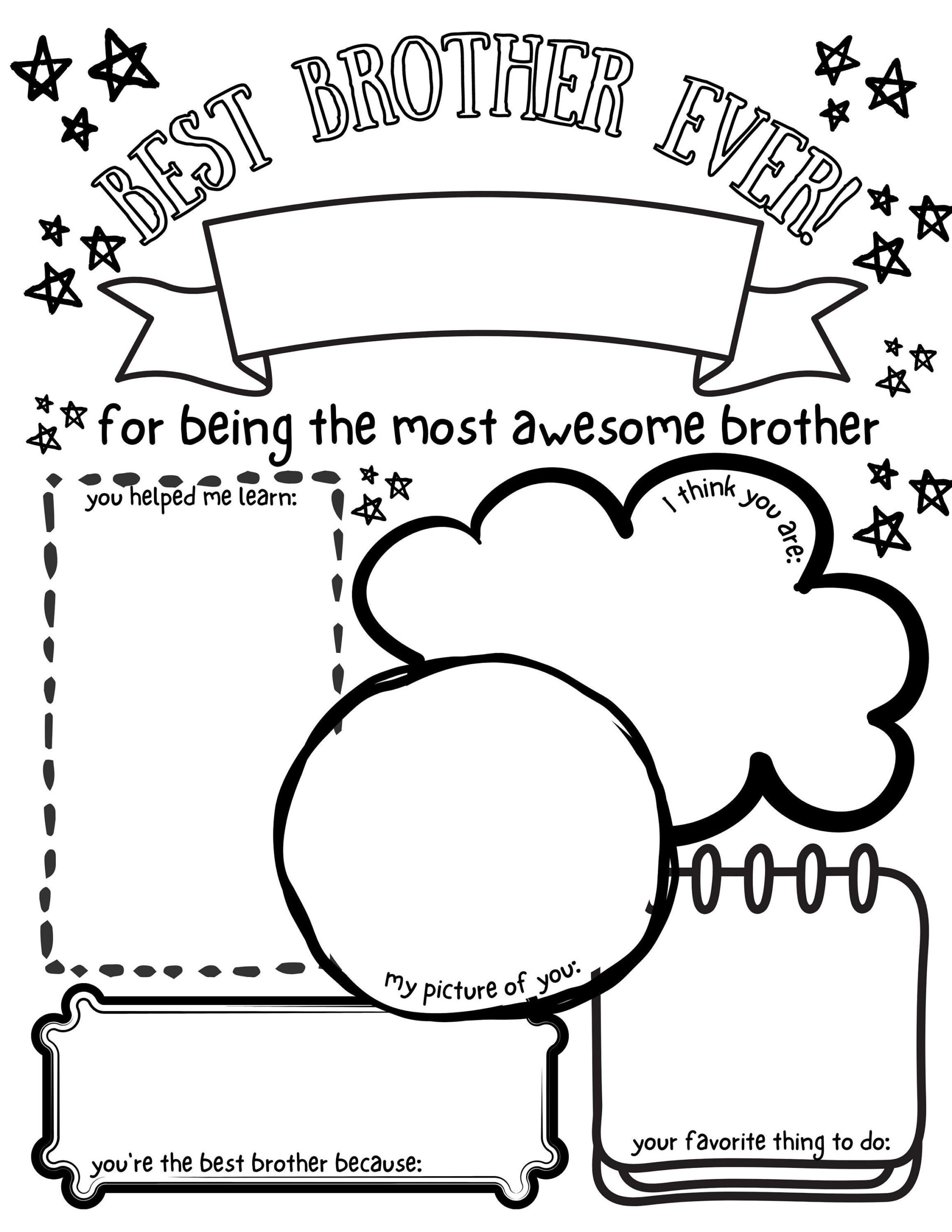 Brothers Are The BEST Big Brother Gift Certificate Brother Gift Coloring Page Printable Best
