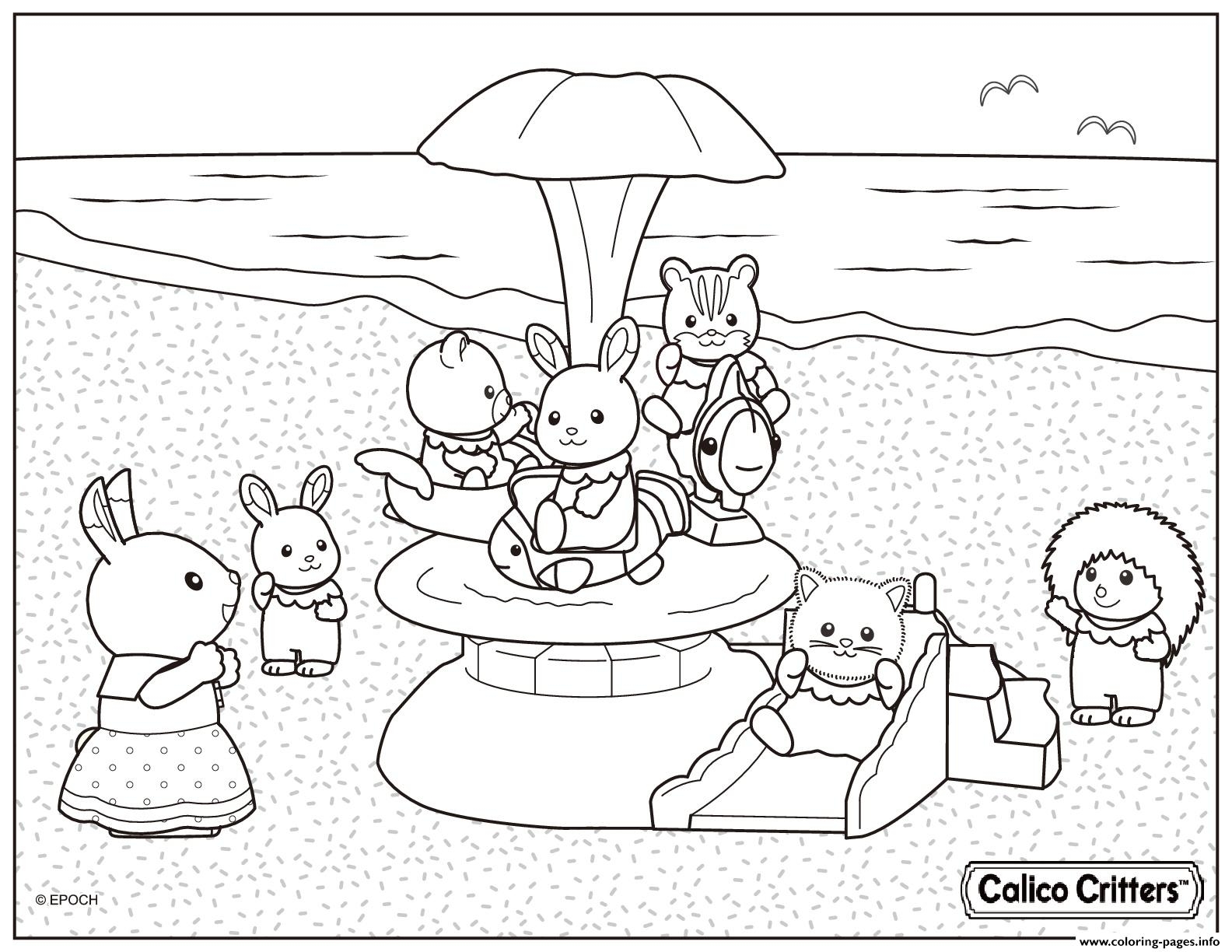 Calico Critters In The Beach For Vacation Coloring Page Printable