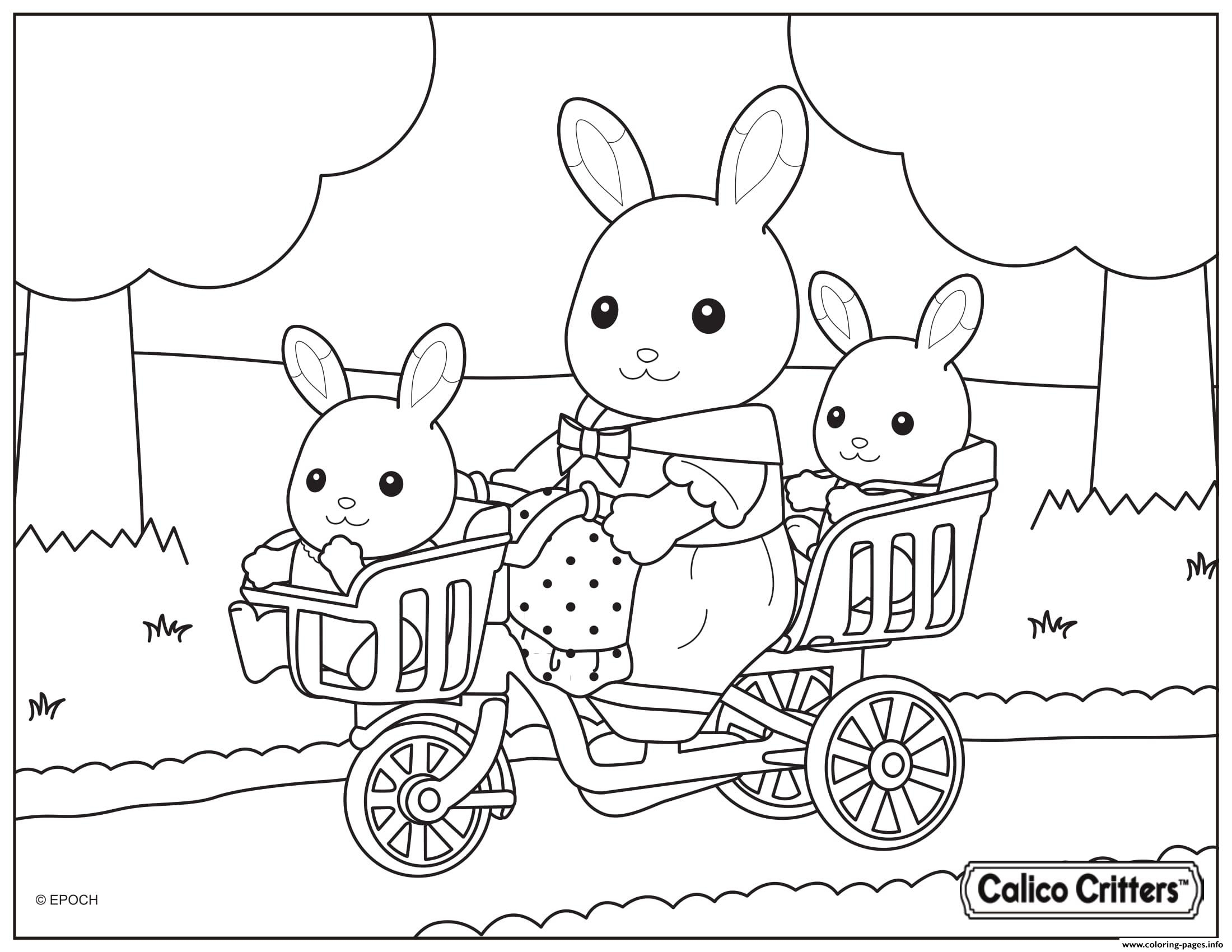 Calico Critters With Babies Bike Coloring Page Printable
