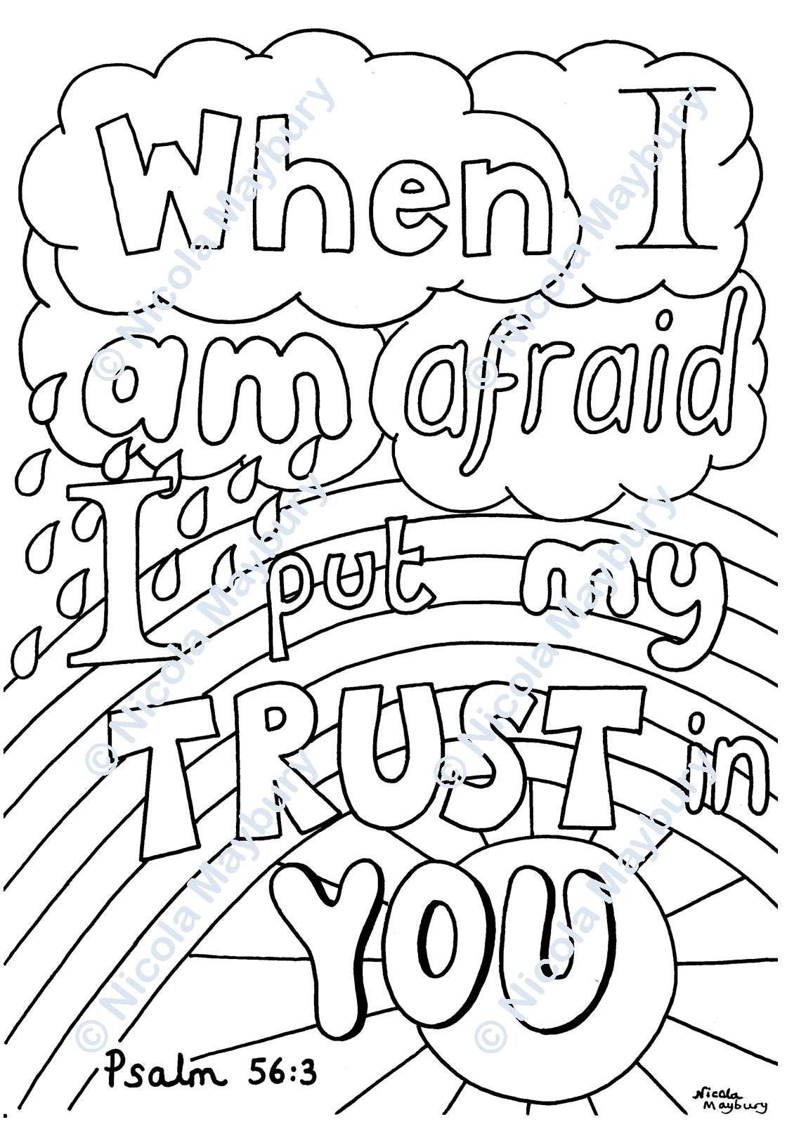 Christian Colouring Page When I Am Afraid I Put My Trust In You Downloadable Bible Verse