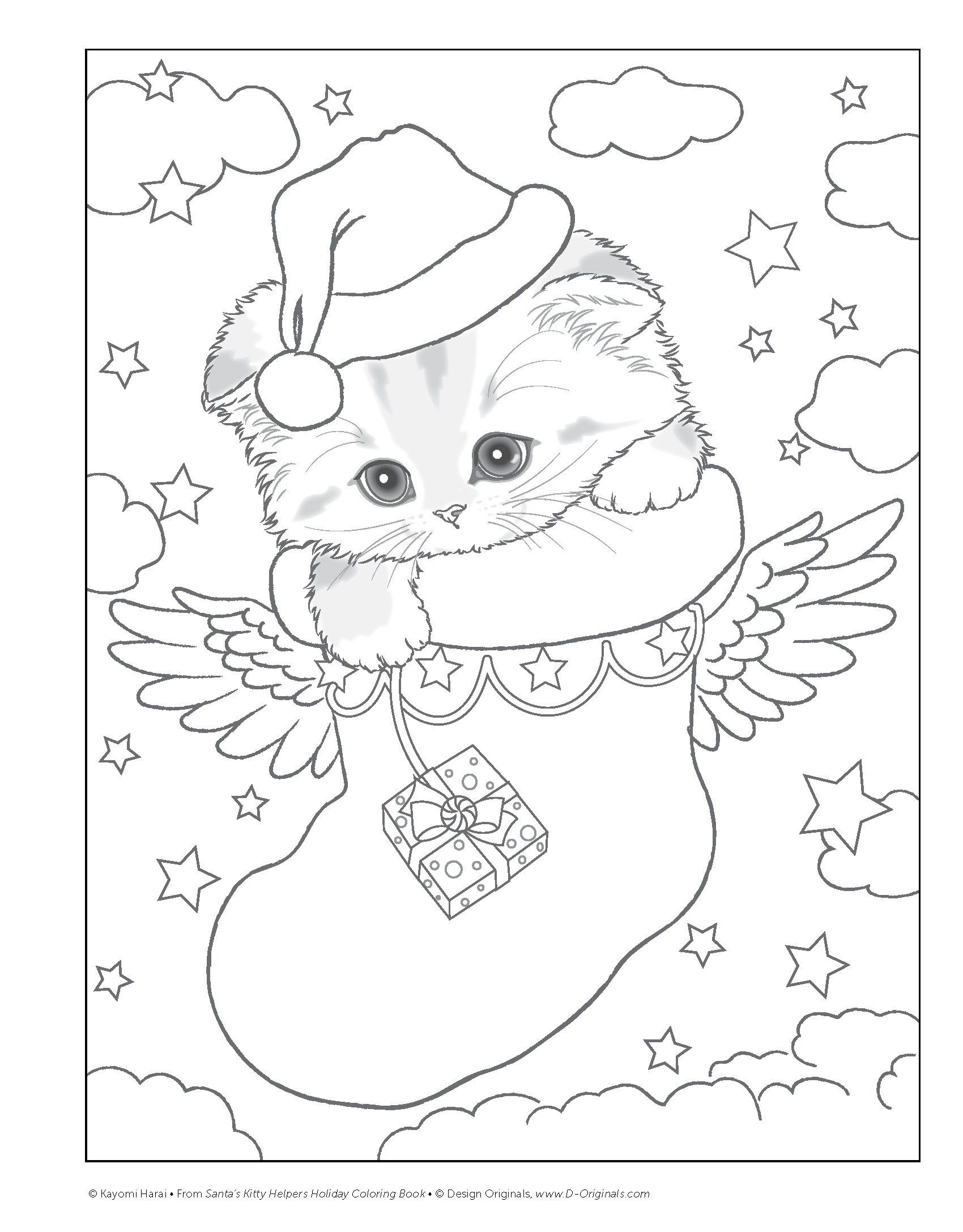 Christmas Cat Coloring Coloring Pages