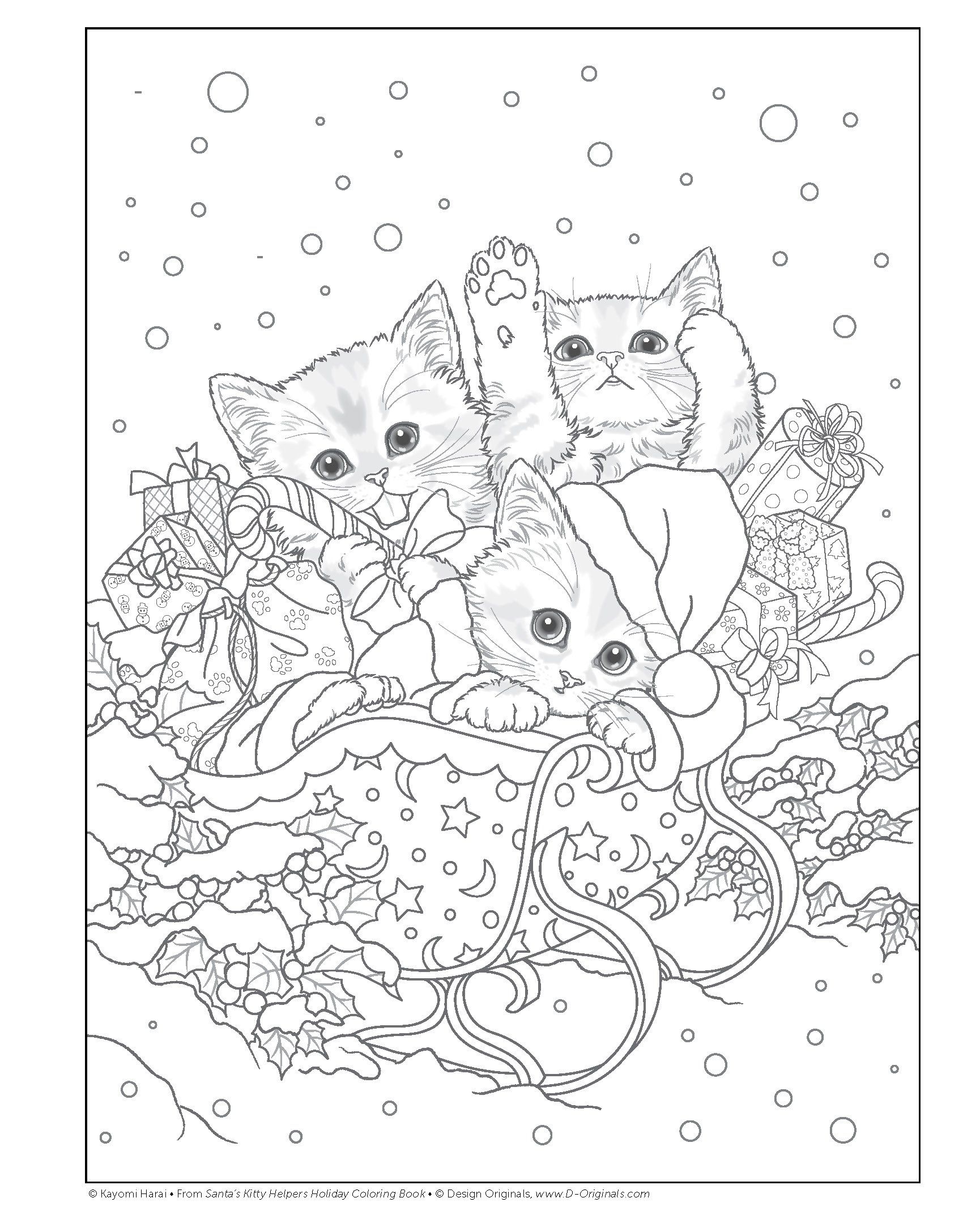 Christmas Cat Coloring Coloring Pages