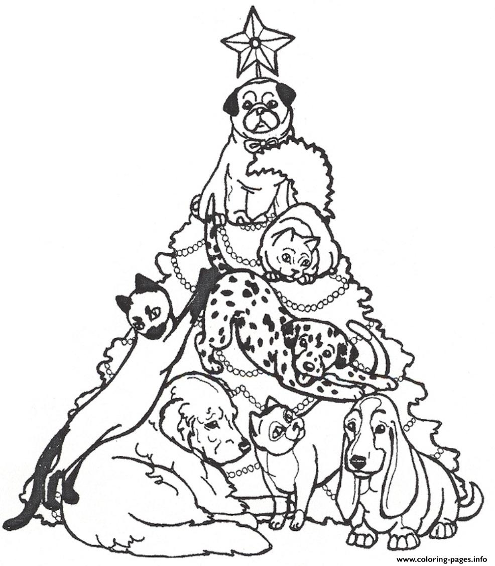 Christmas Tree And Dogs23ef Coloring Page Printable