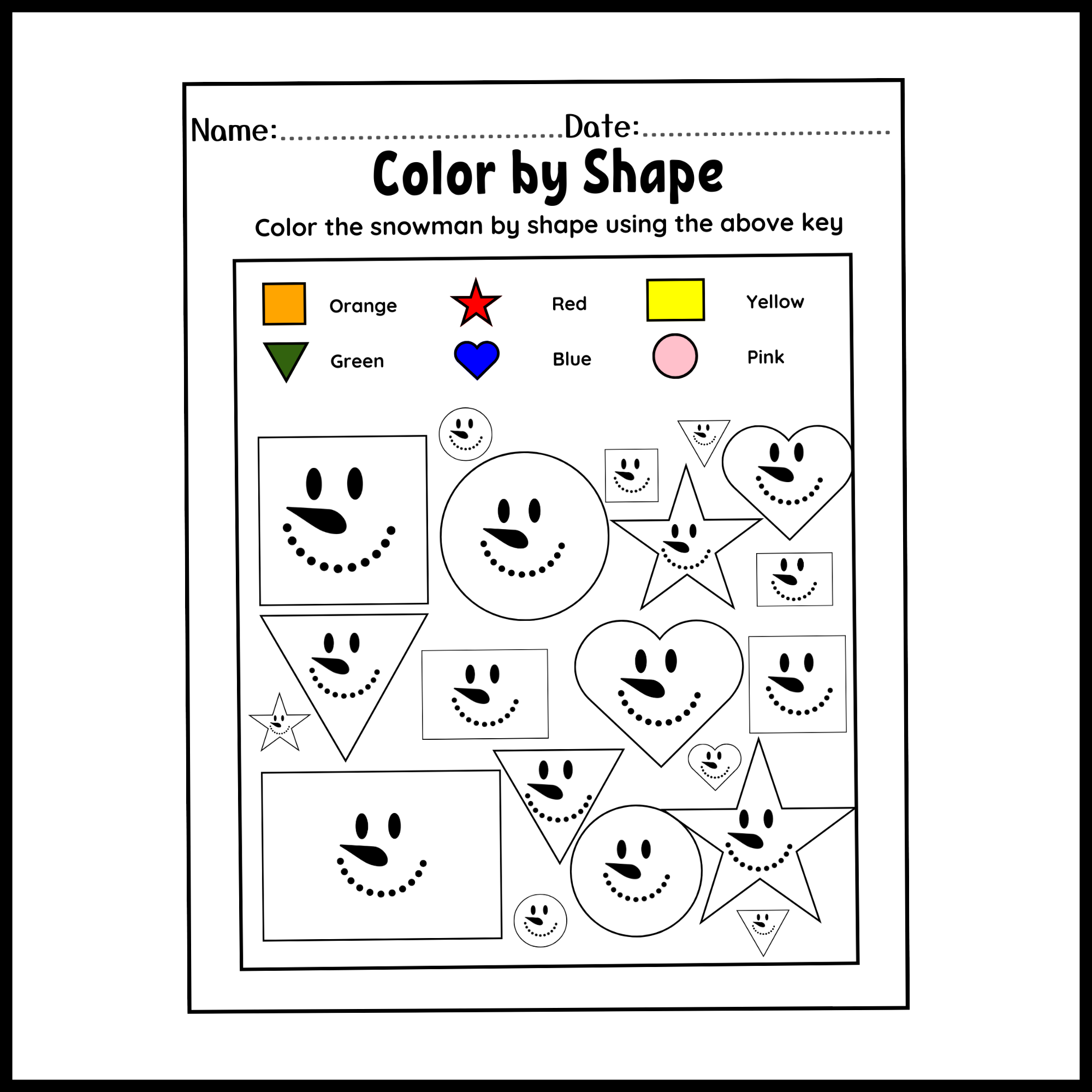 Color By Shapes Printable Page