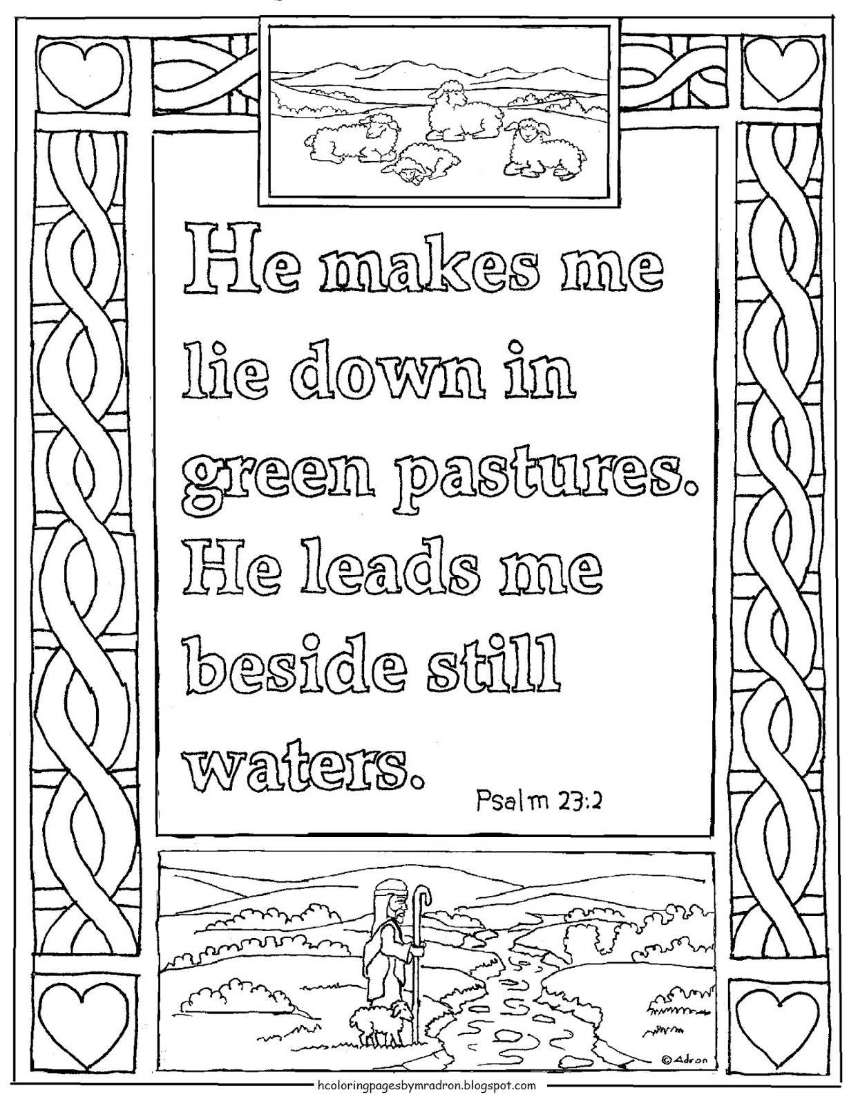 Coloring Pages For Kids By Mr Adron Printable Psalm 23 2 Coloring Page Green Pastures And