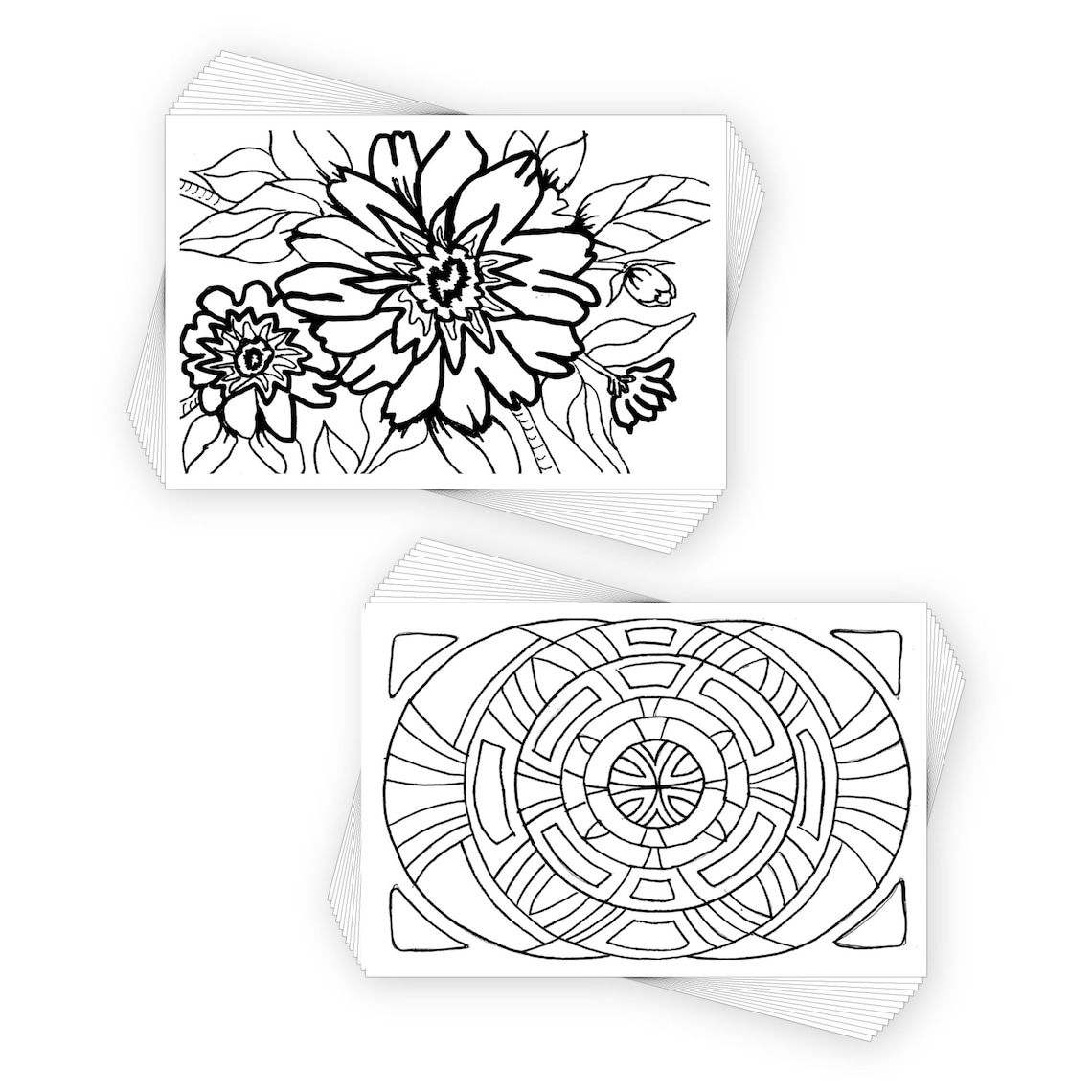 COLORpockit 4x6 Postcard Coloring Book Card 2 Deck Bundle With Round Round And Floral Fun