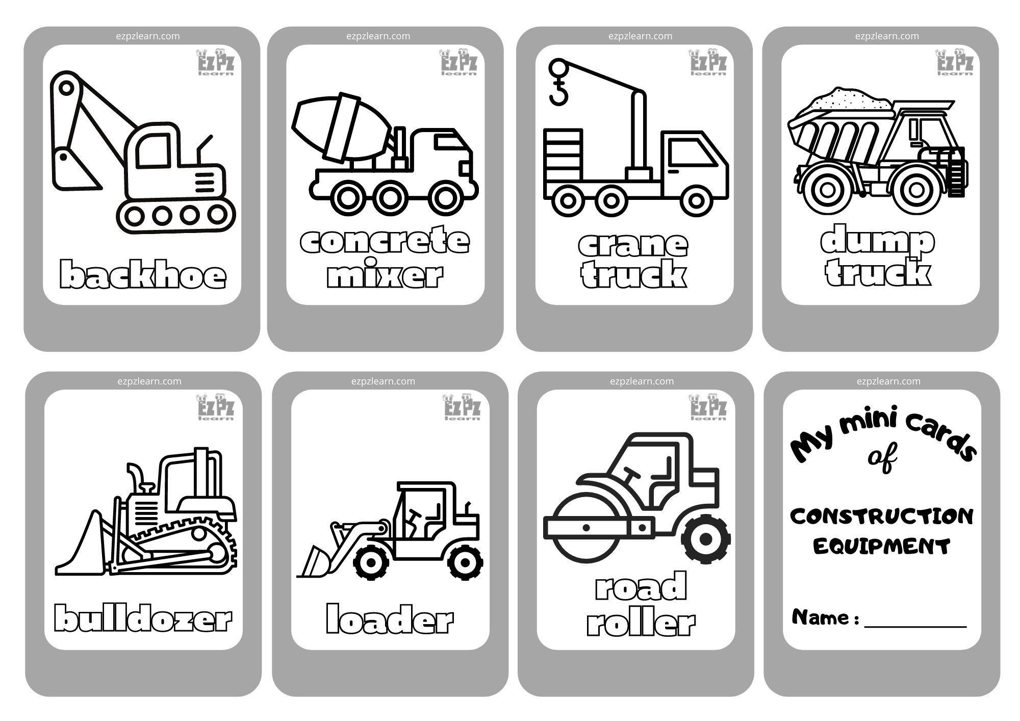 Construction Vehicles Coloring Page Printable