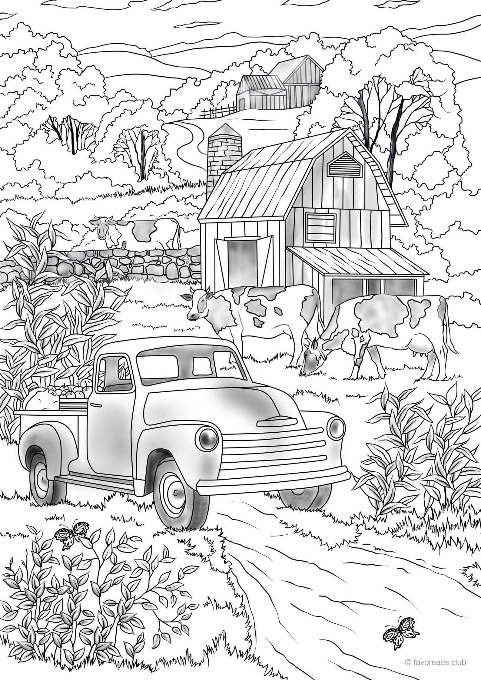 Country Car Printable Adult Coloring Page From Favoreads Etsy Artofit
