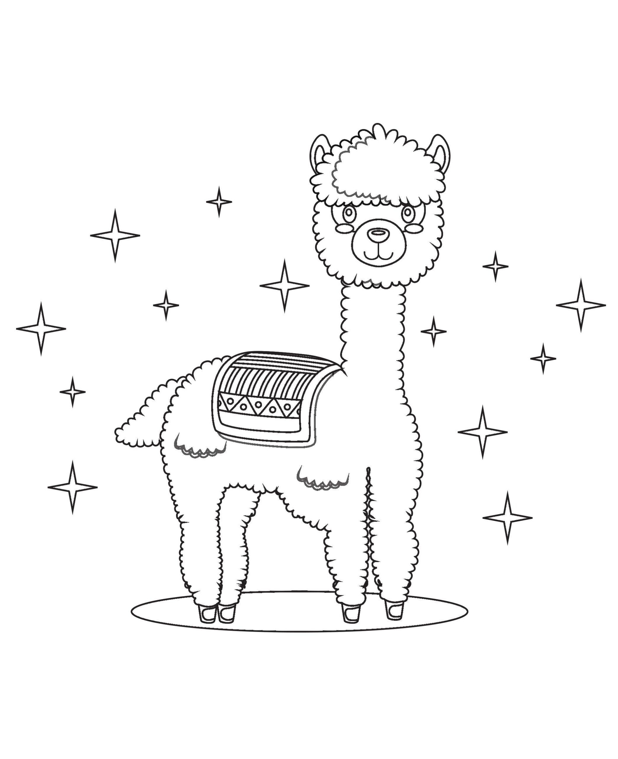Cute Printable Llama Coloring Page