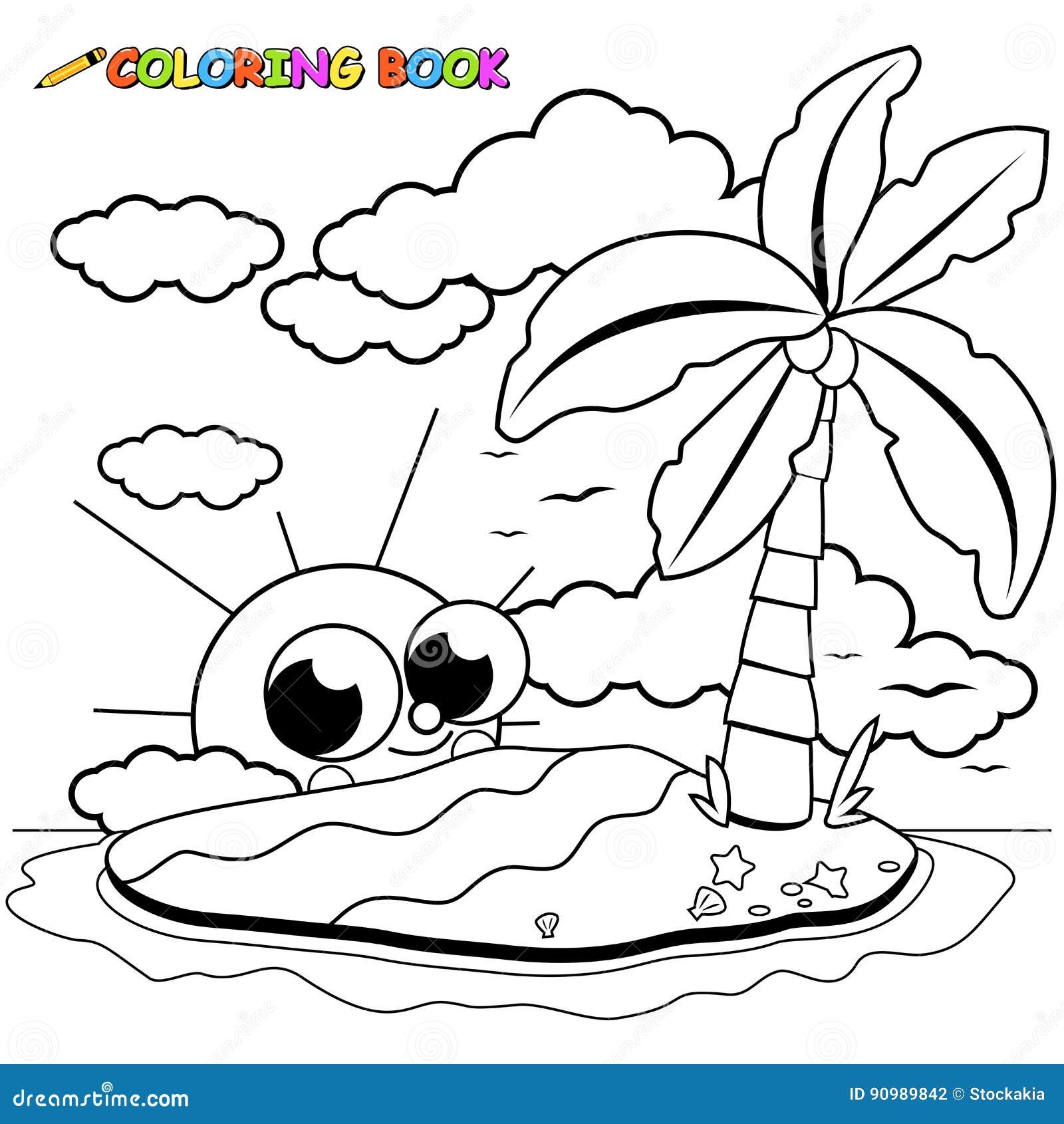 Deserted Island Coloring Book Page Vector Illustration CartoonDealer 90989842