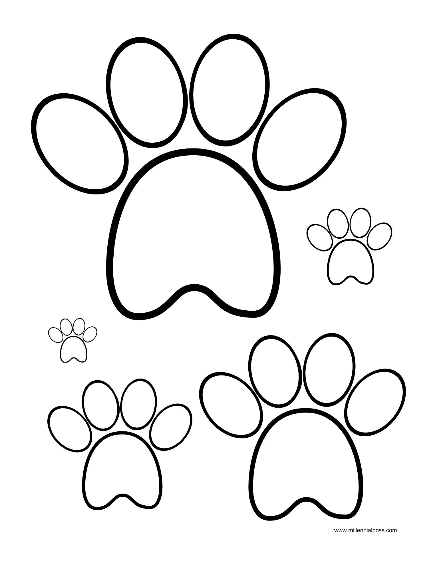 Dog Paw Print Outline Sketch Coloring Page