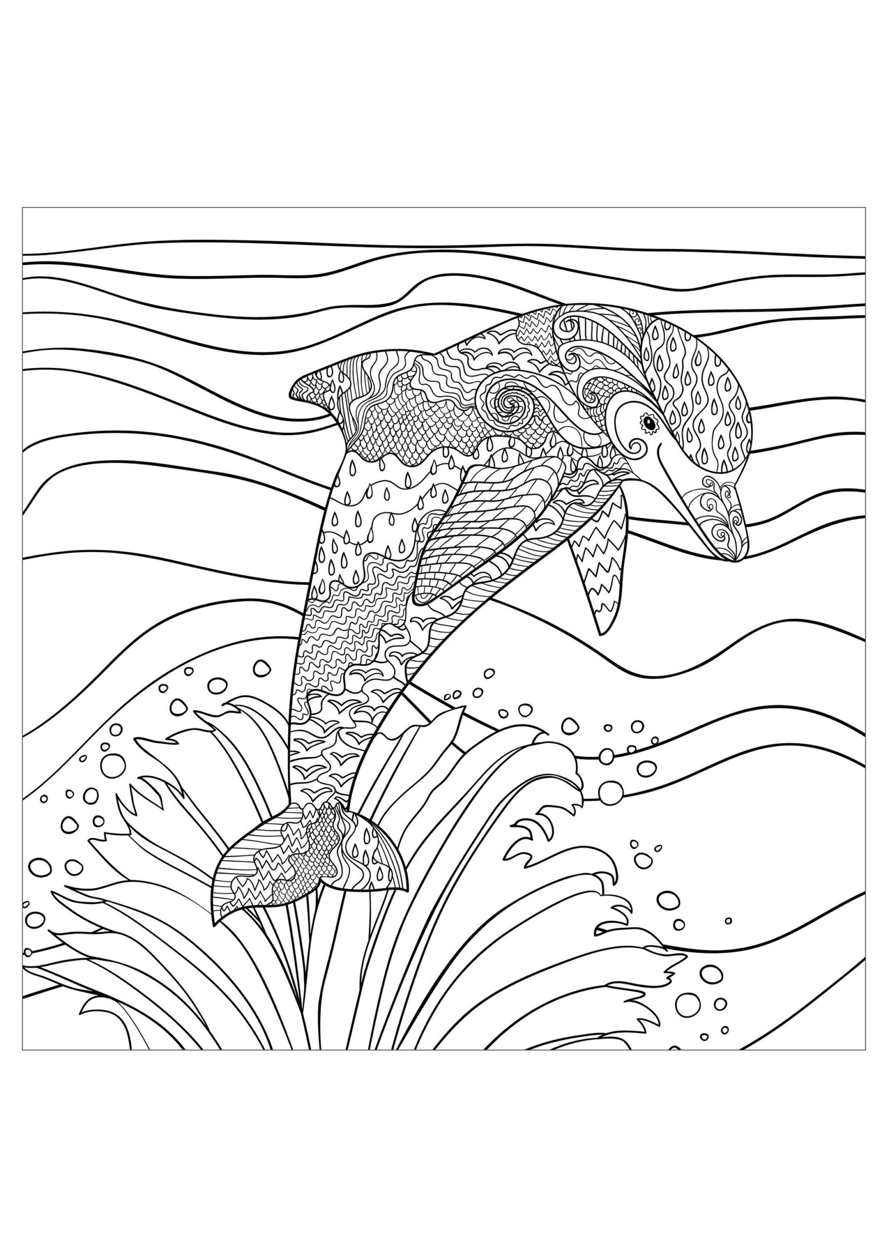 Dolphin Waves Sea Dolphin Coloring Pages For Adults